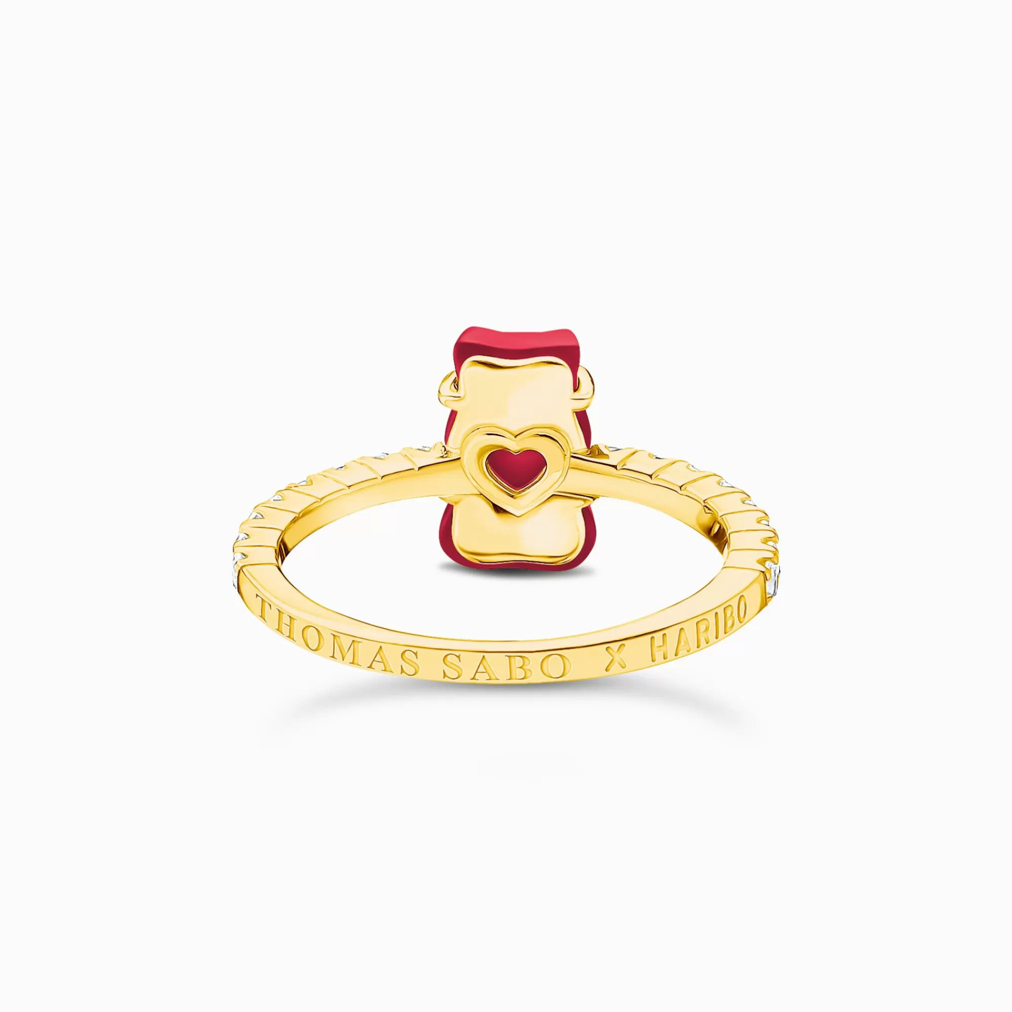THOMAS SABO Gold-plated ring with red mini sized goldbears and zirconia-Women Rings | 18-Carat Gold-Plating - 925 Silver