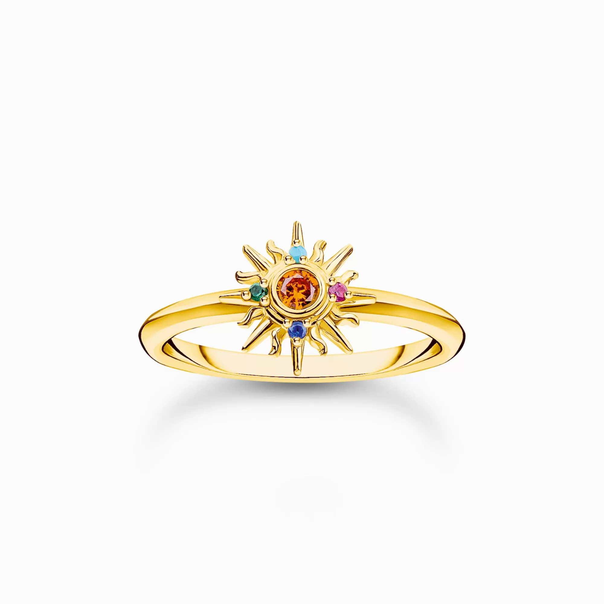 THOMAS SABO Gold-plated ring with sun and colourful stones-Women Rings | 18-Carat Gold-Plating - 925 Silver