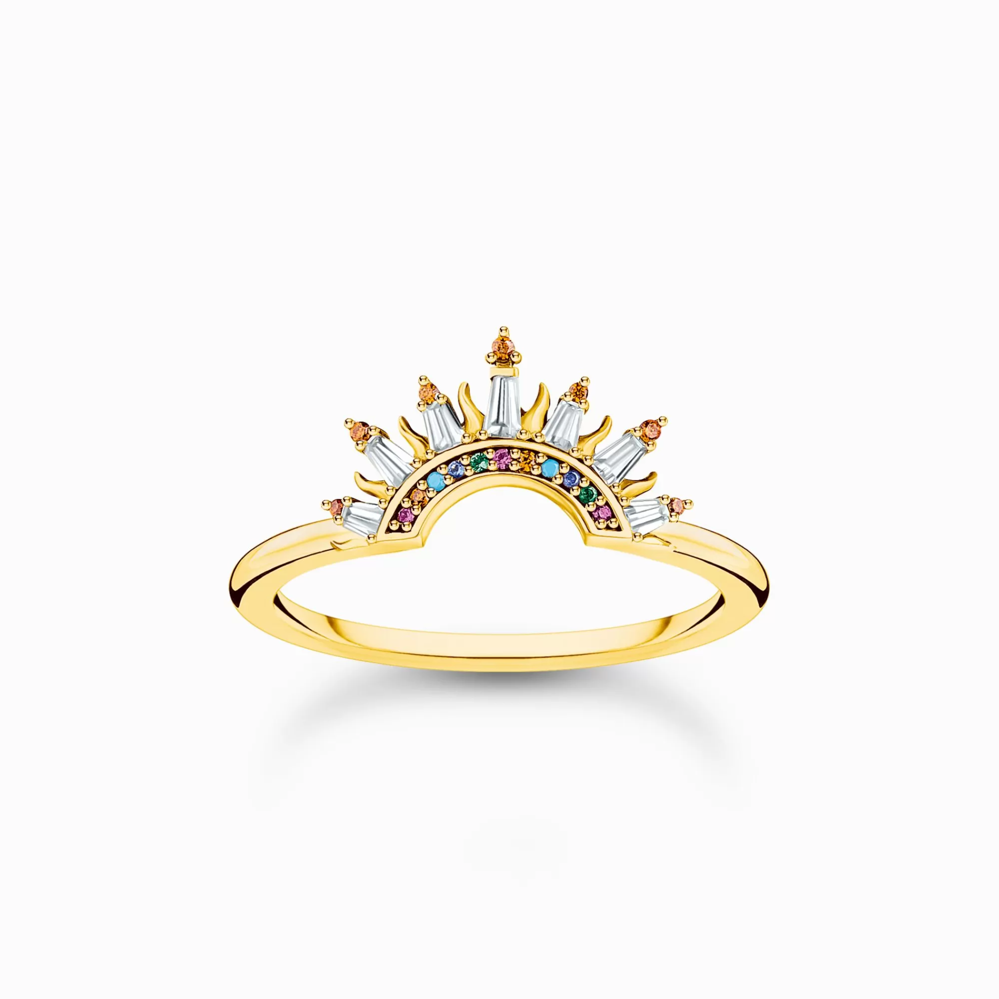 THOMAS SABO Gold-plated ring with sun beams and colourful stones-Women Rings | 18-Carat Gold-Plating - 925 Silver