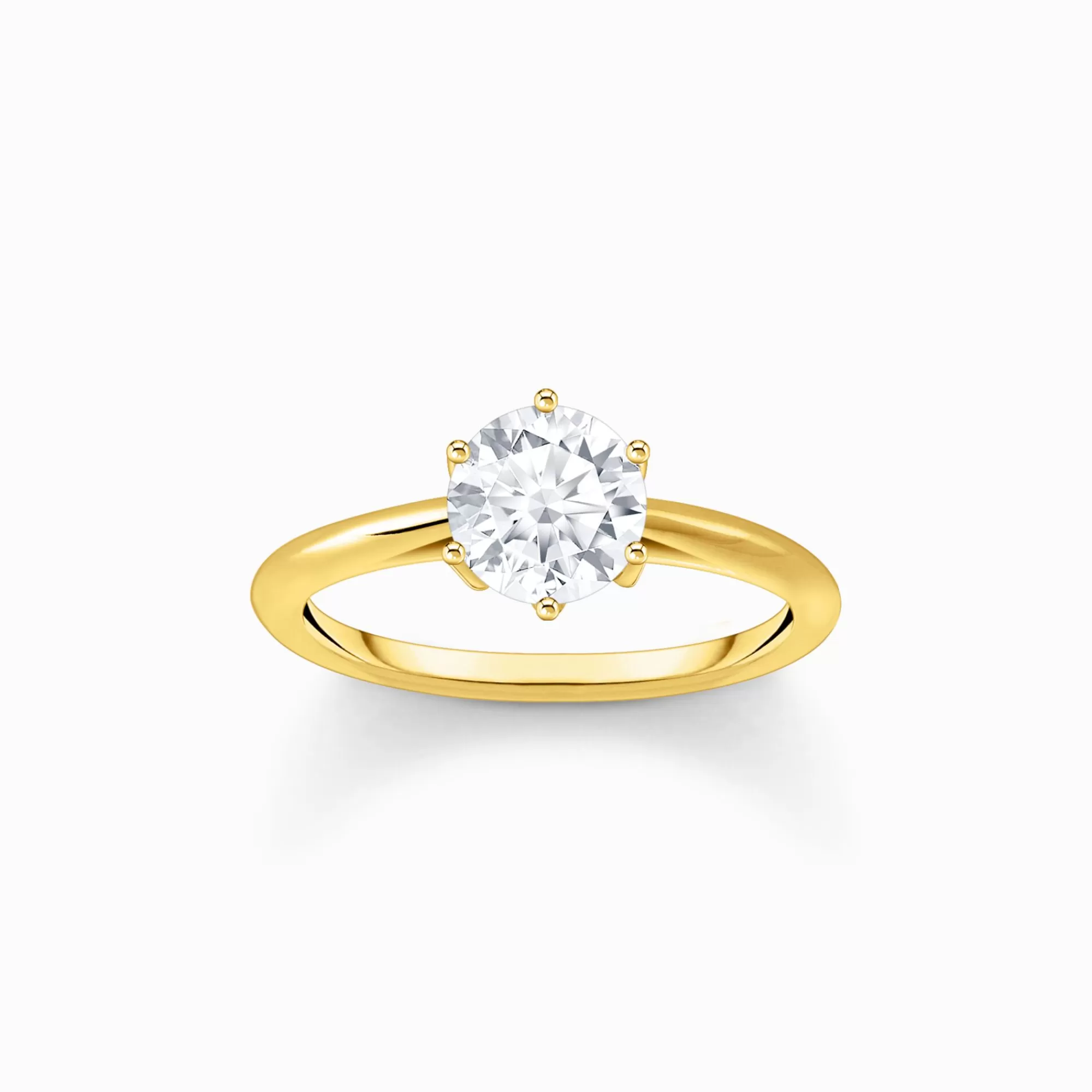 THOMAS SABO Gold-plated ring with white zirconia in brilliant cut-Women Rings | 18-Carat Gold-Plating - 925 Silver