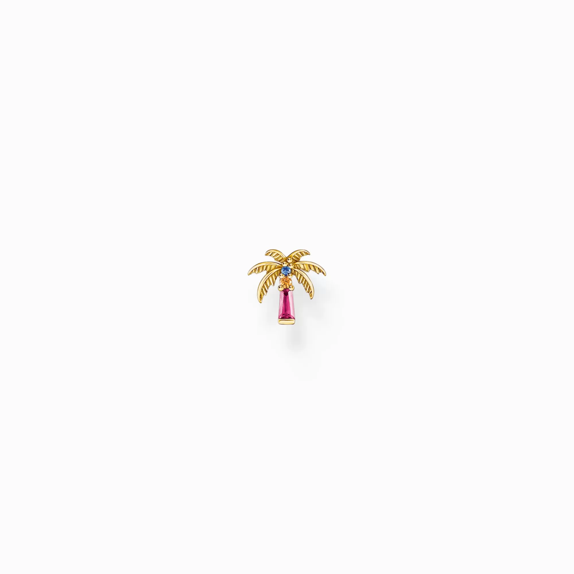 THOMAS SABO Gold-plated single ear stud palm tree with colourful stones-Women Ear Studs | 18-Carat Gold-Plating - 925 Silver