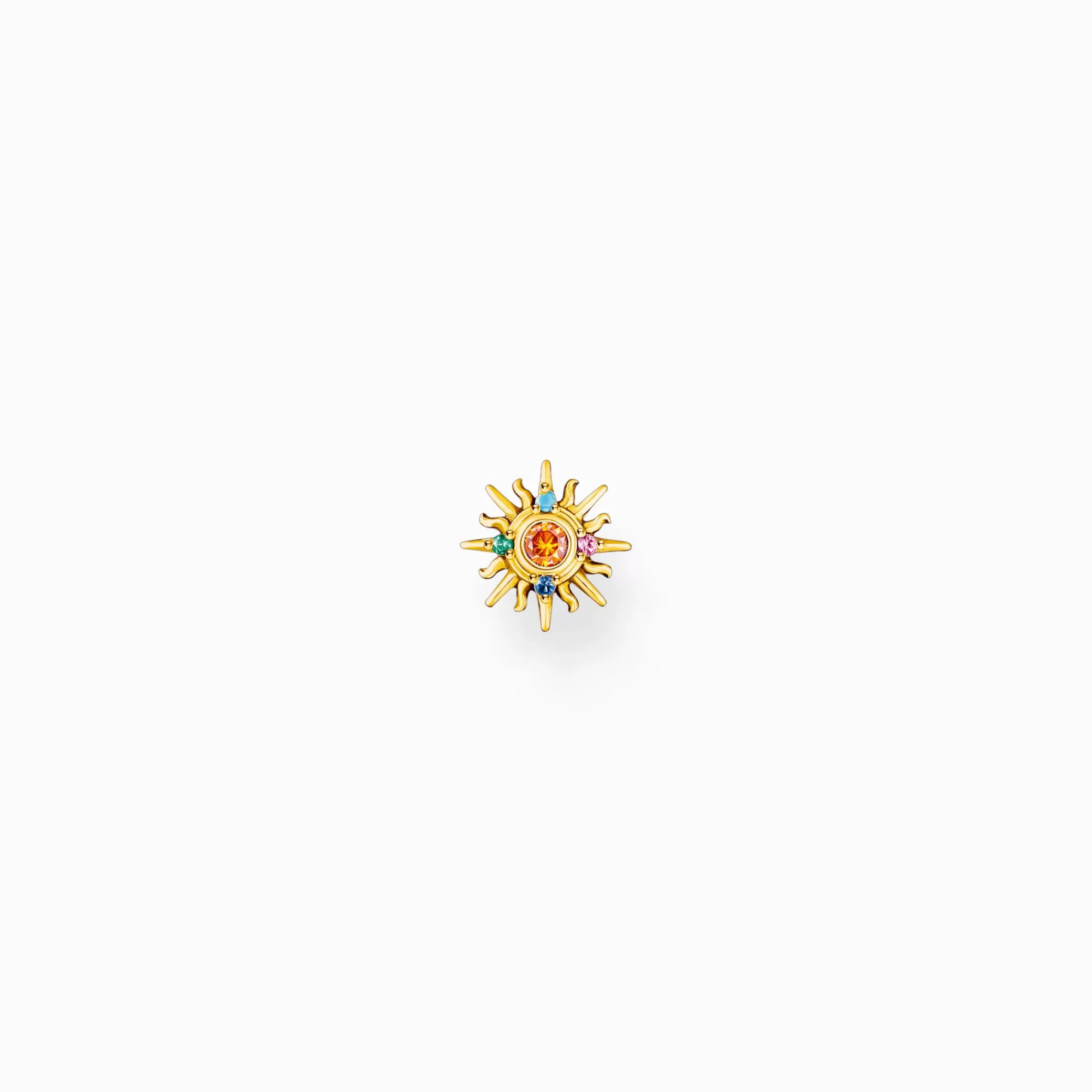 THOMAS SABO Gold-plated single ear stud sun with colourful stones-Women Ear Studs | 18-Carat Gold-Plating - 925 Silver