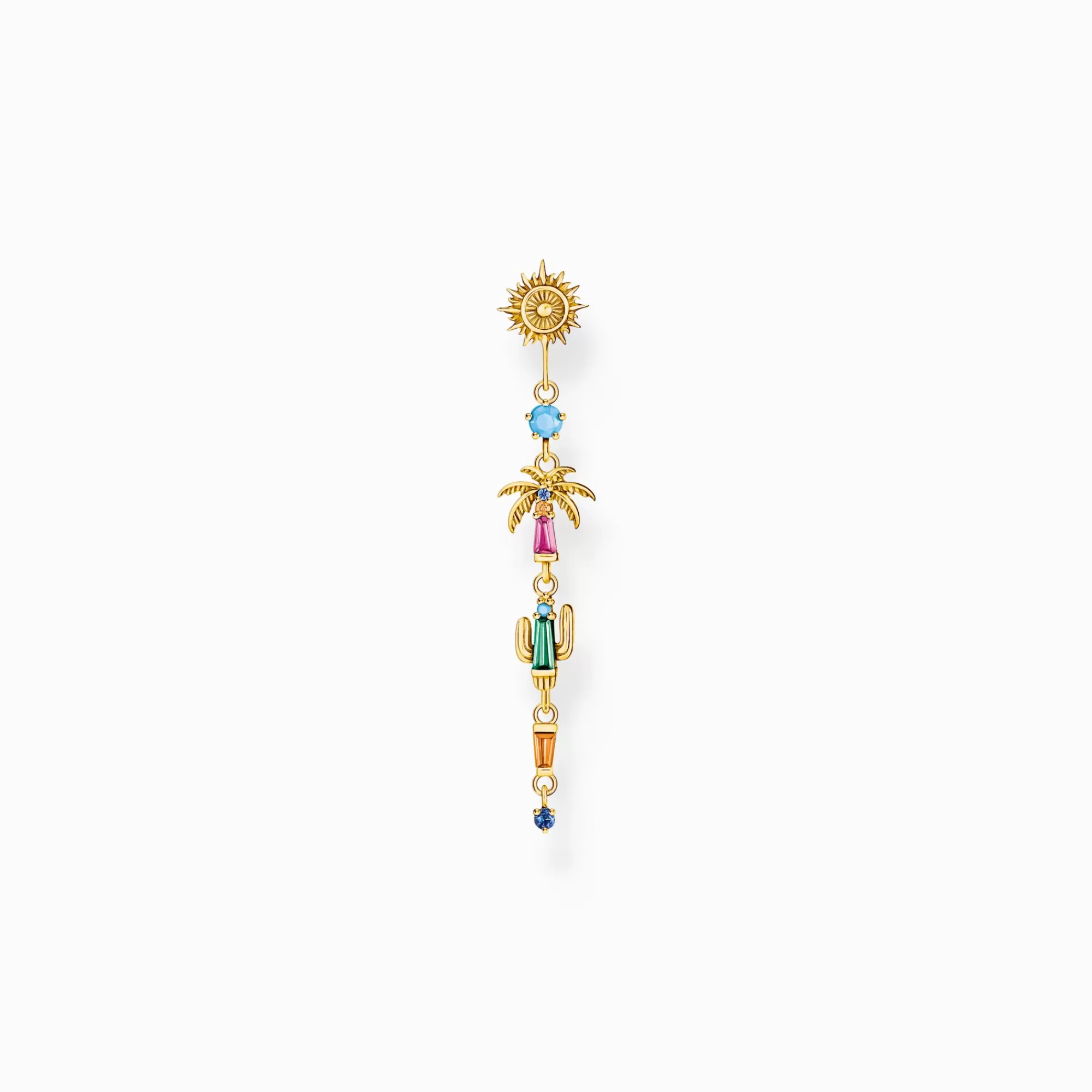 THOMAS SABO Gold-plated single earring with colourful sun, palm tree & cactus-Women Earrings | 18-Carat Gold-Plating - 925 Silver