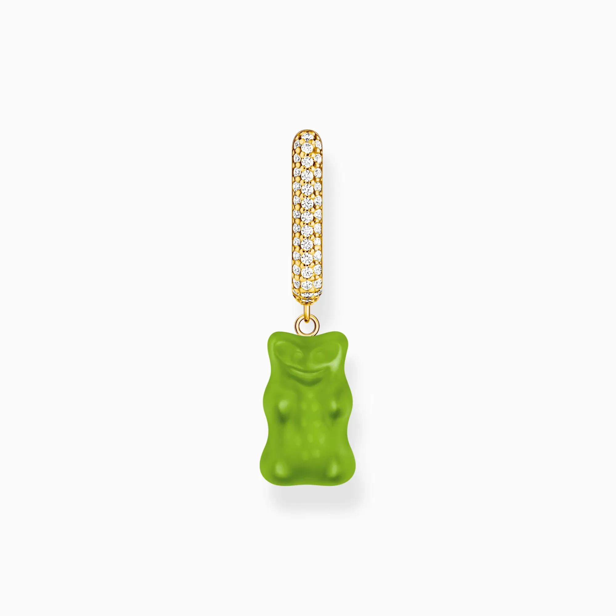THOMAS SABO Gold-plated single hoop earring medium sized with green goldbears-Women Hoop Earrings | 18-Carat Gold-Plating - 925 Silver