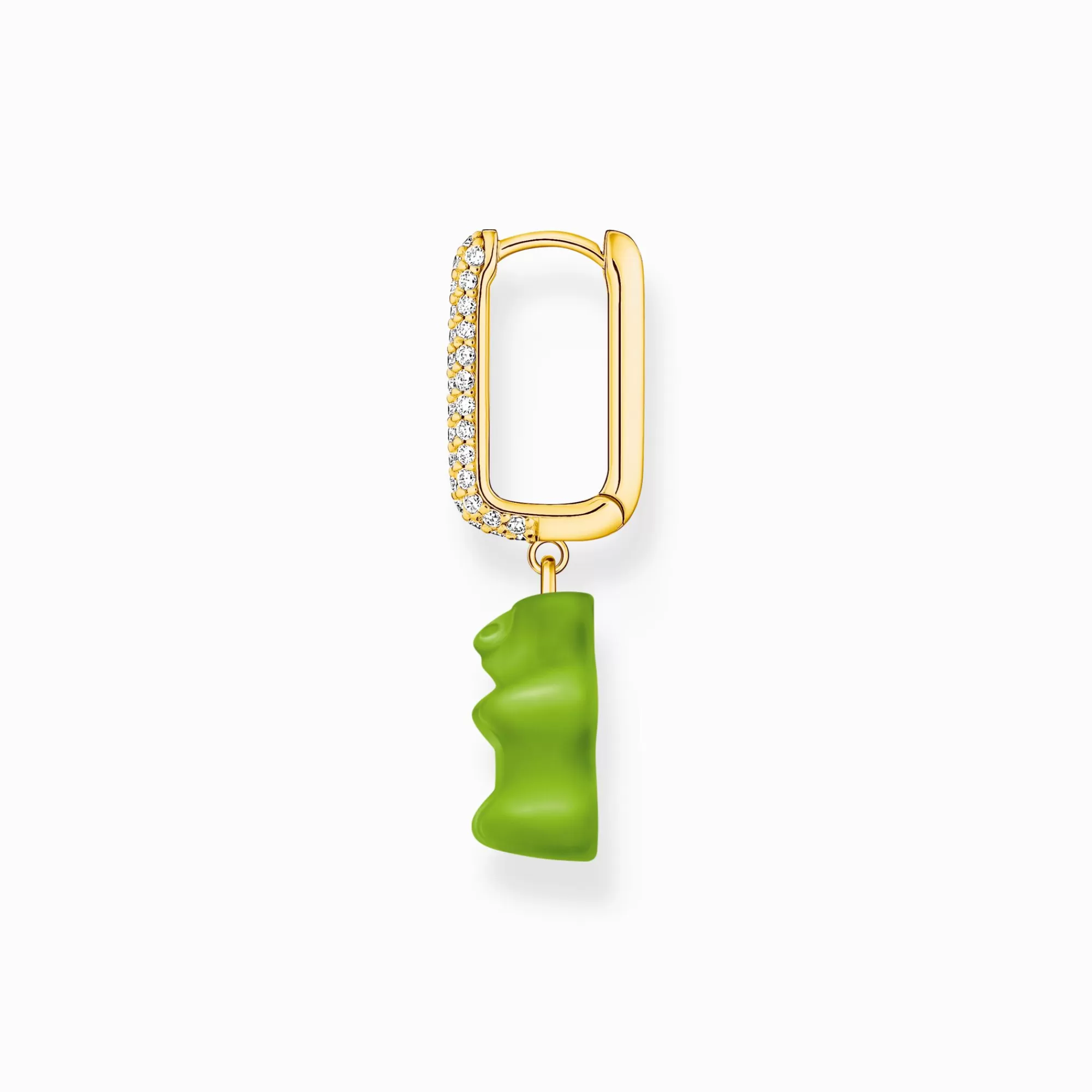 THOMAS SABO Gold-plated single hoop earring medium sized with green goldbears-Women Hoop Earrings | 18-Carat Gold-Plating - 925 Silver