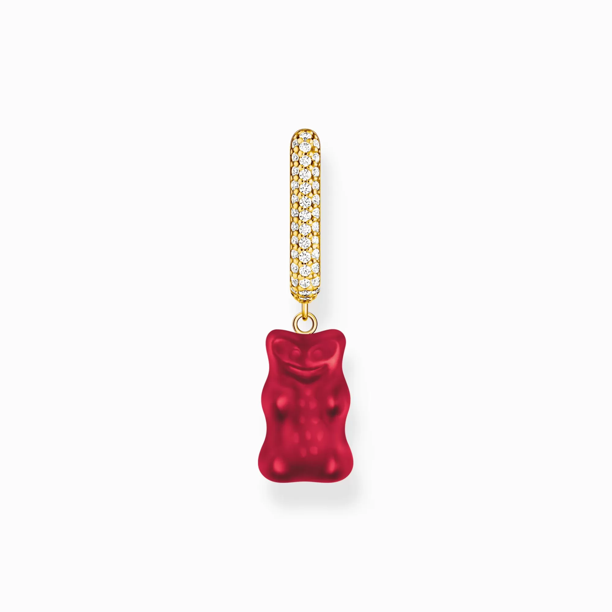 THOMAS SABO Gold-plated single hoop earring medium sized with red goldbears-Women Hoop Earrings | 18-Carat Gold-Plating - 925 Silver
