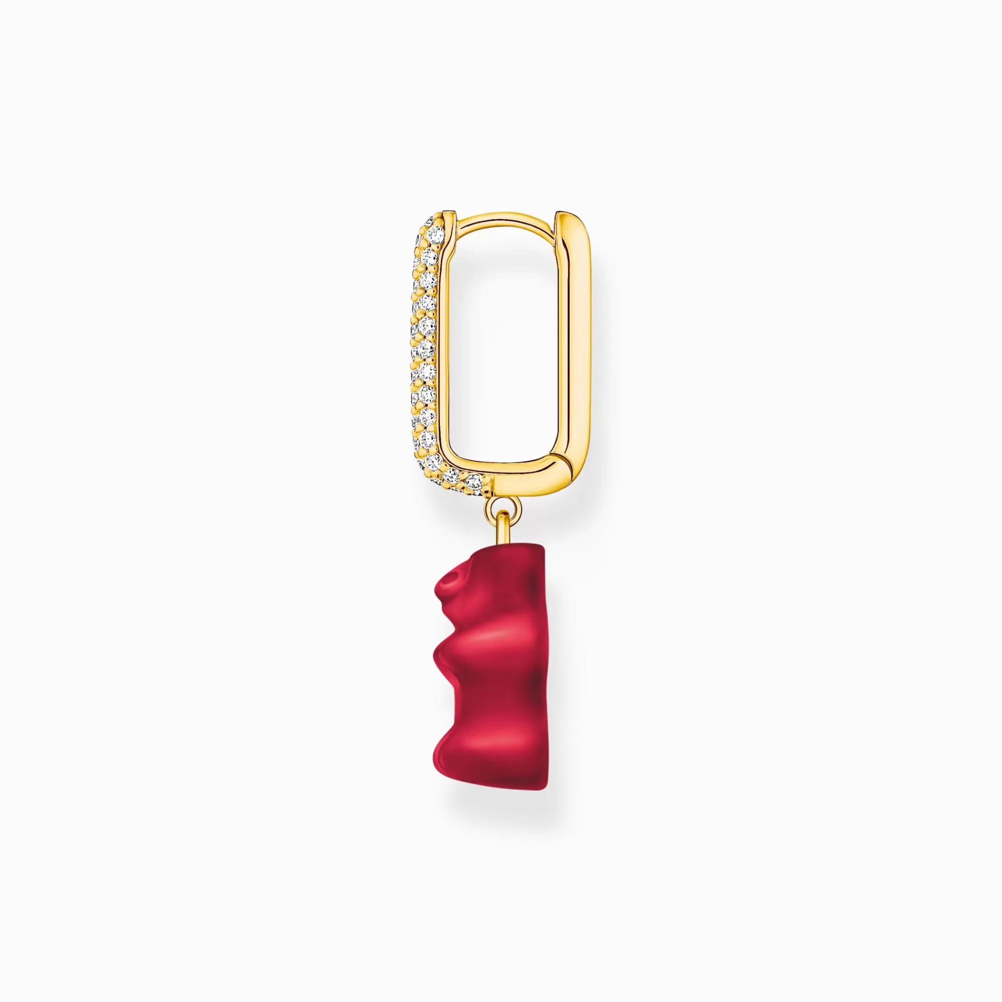 THOMAS SABO Gold-plated single hoop earring medium sized with red goldbears-Women Hoop Earrings | 18-Carat Gold-Plating - 925 Silver