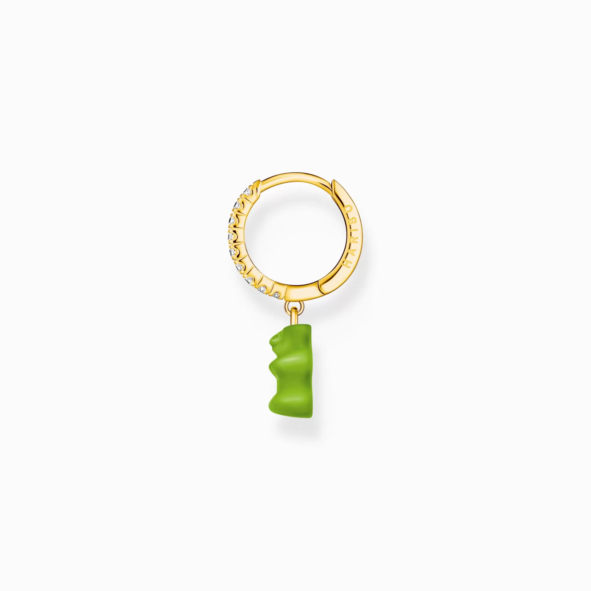 THOMAS SABO Gold-plated single hoop earring with green goldbears & zirconia-Women Hoop Earrings | 18-Carat Gold-Plating - 925 Silver