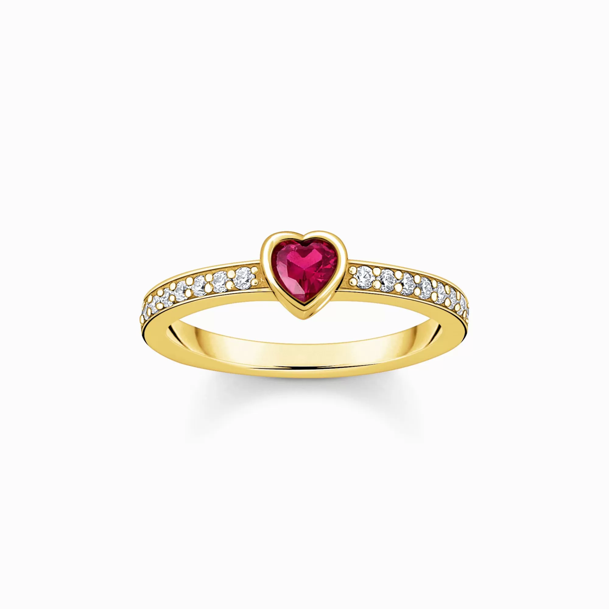 THOMAS SABO Gold-plated solitaire ring with red heart-shaped stone-Women Rings | 18-Carat Gold-Plating - 925 Silver