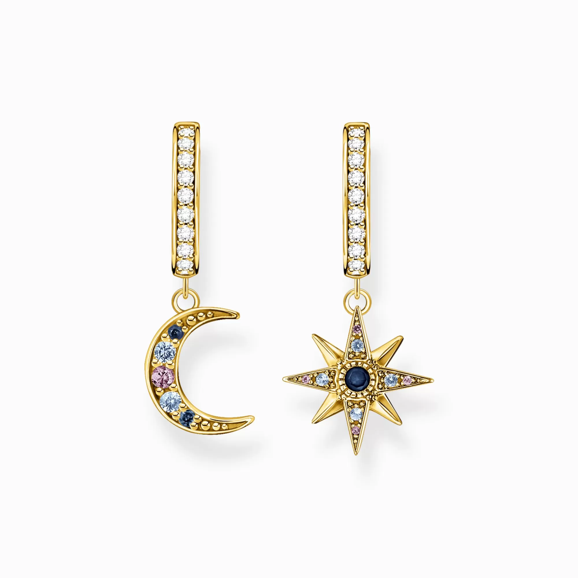 THOMAS SABO Hoop earrings Royalty star & Moon gold-Women Hoop Earrings | 18-Carat Gold-Plating - 925 Silver