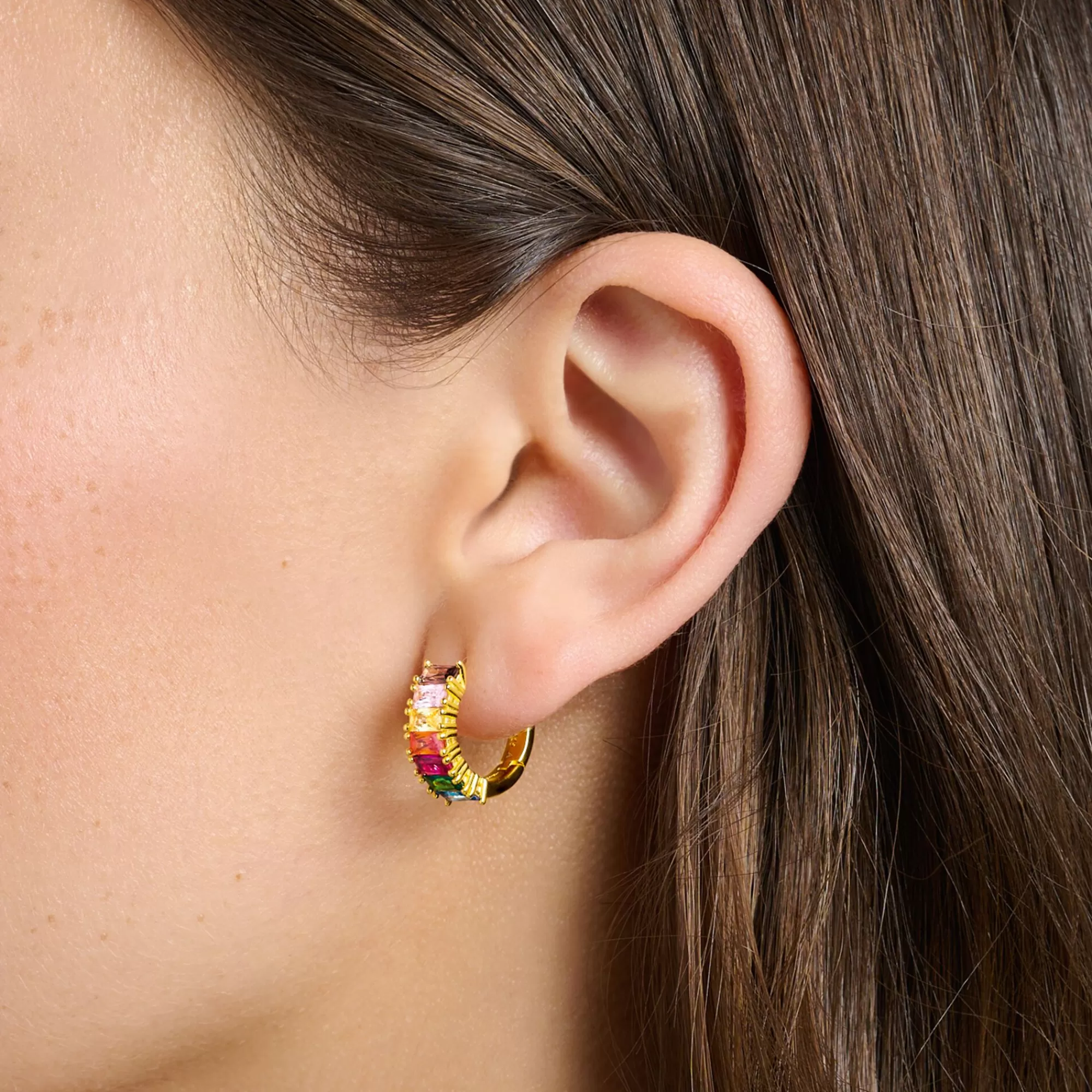 THOMAS SABO Hoop earrings with colourful stones pavé gold plated-Women Hoop Earrings