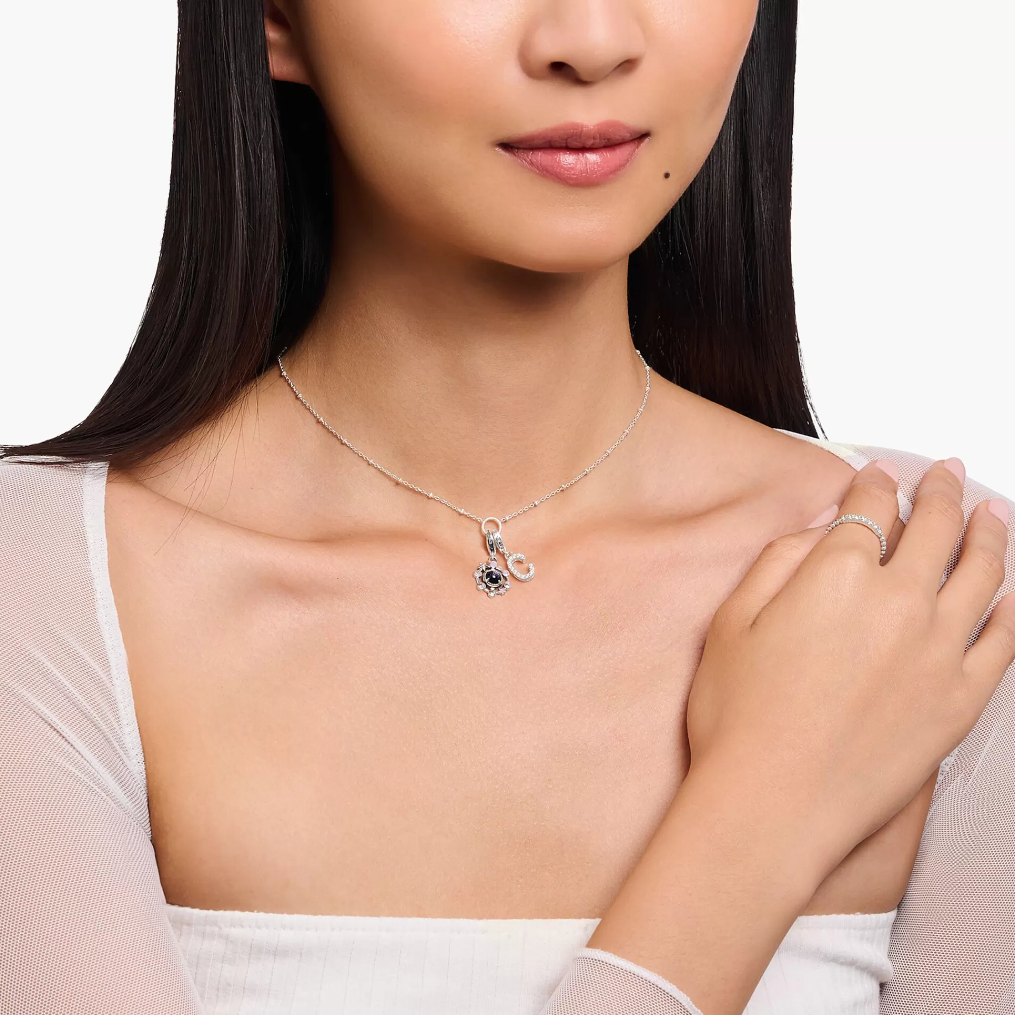 THOMAS SABO Member Charm necklace with round pendant and little balls silver-Women Charm Necklaces | Charm Necklaces