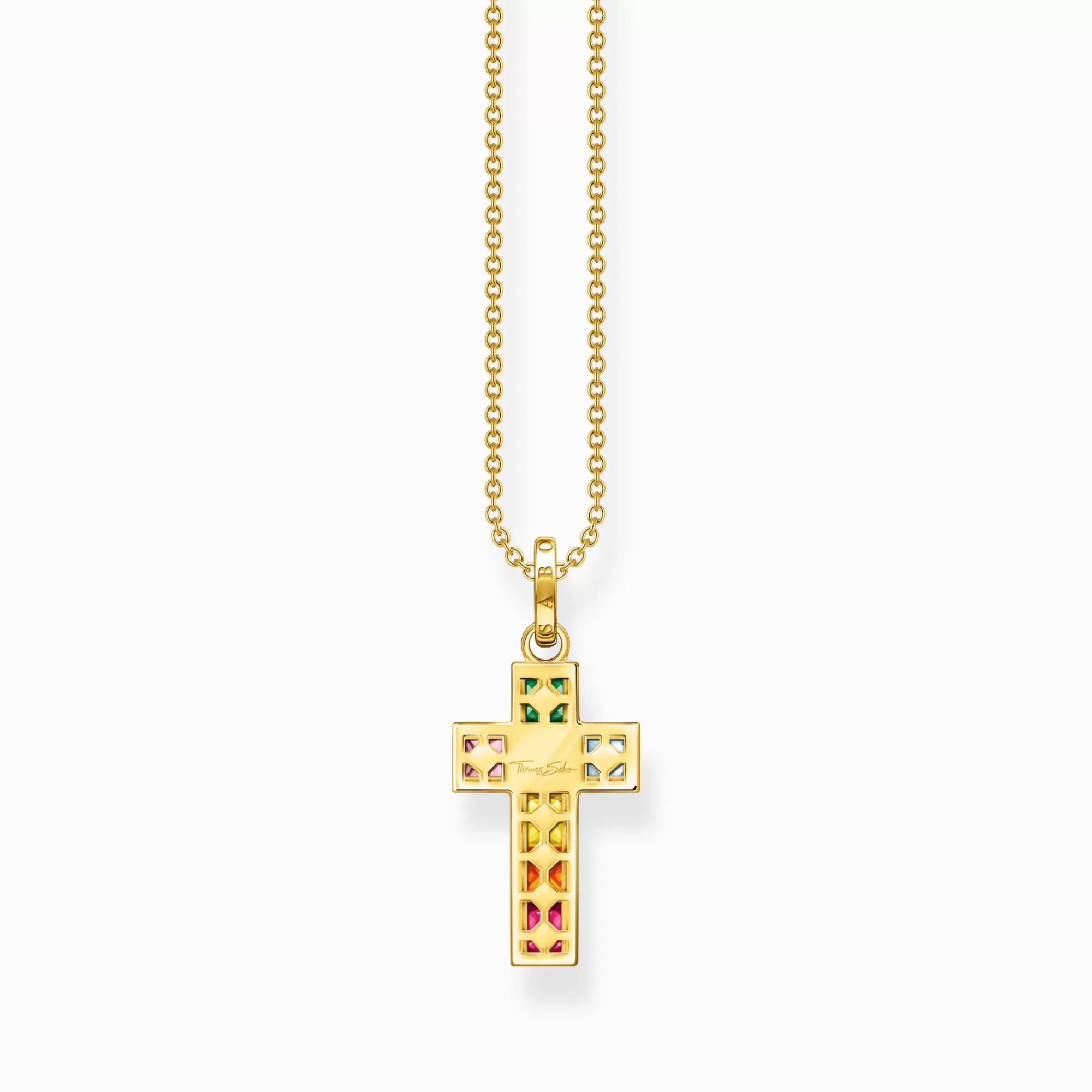 THOMAS SABO Necklace cross with colourful stones gold plated-Women Necklaces