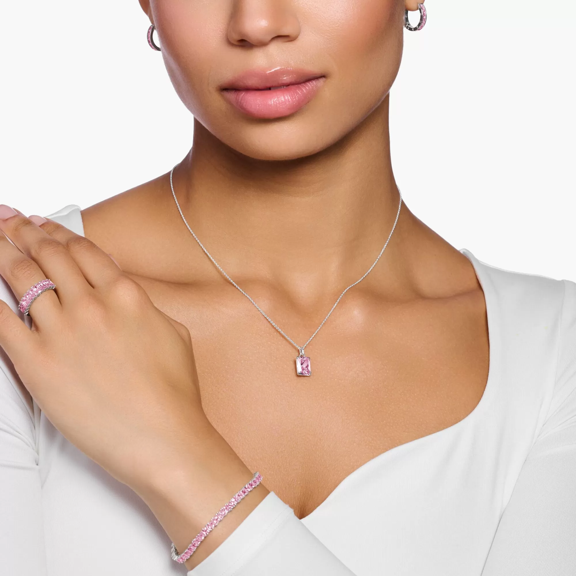 THOMAS SABO Necklace with pink stone silver-Women Necklaces | 925 Silver