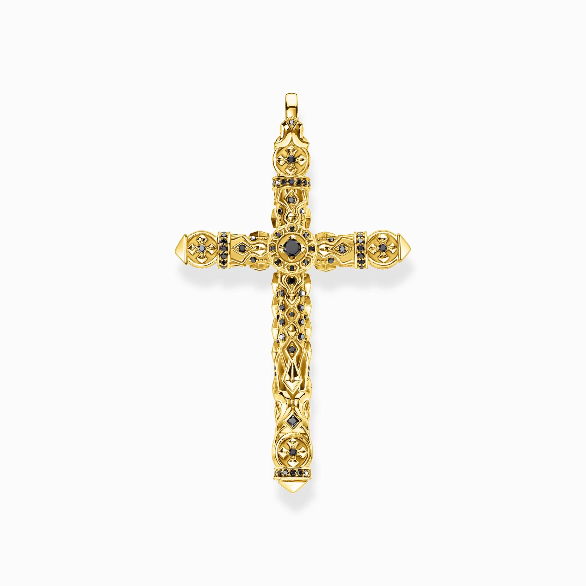 THOMAS SABO Pendant cross black stones gold-Women Pendants | 18-Carat Gold-Plating - 925 Silver