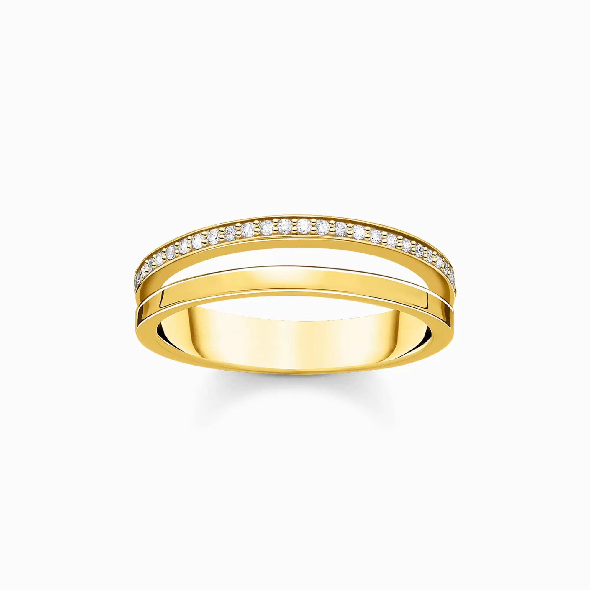 THOMAS SABO Ring double white stones gold-Women Rings | 18-Carat Gold-Plating - 925 Silver