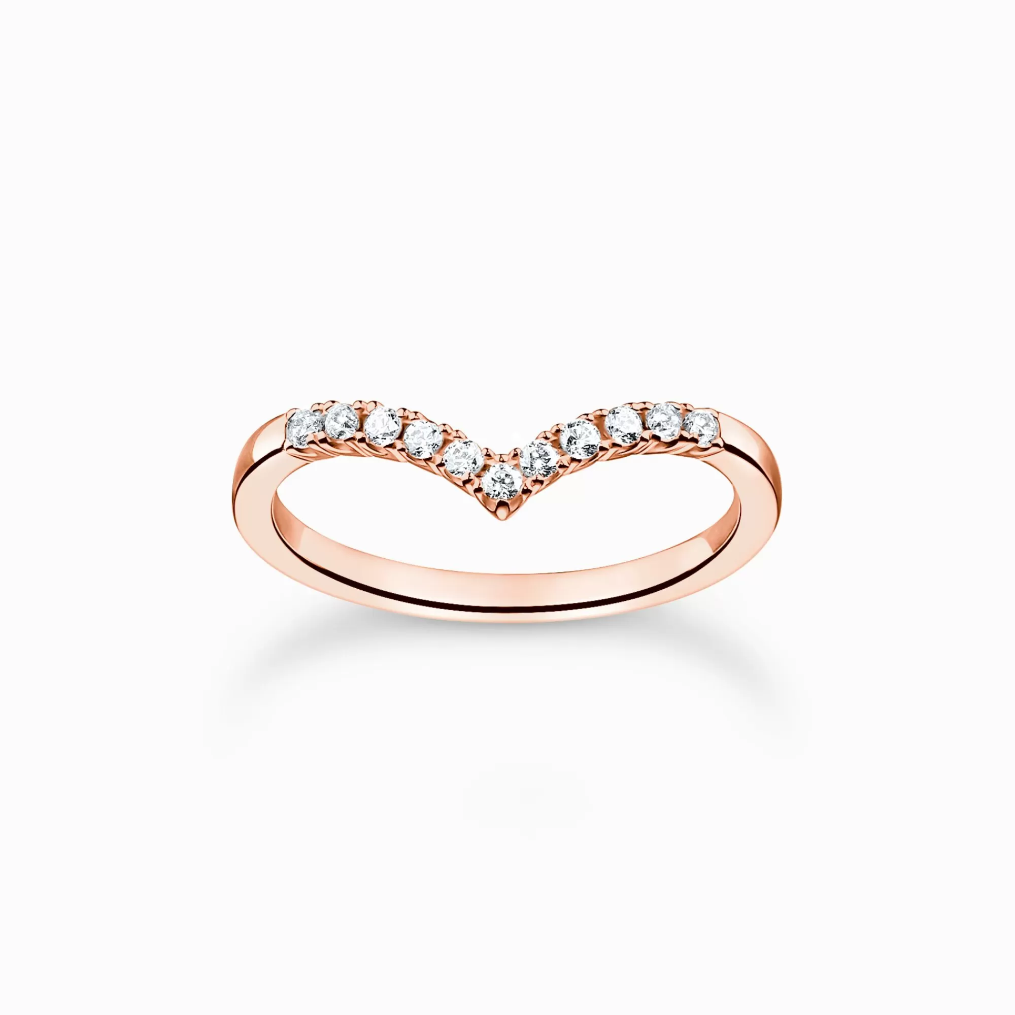 THOMAS SABO Ring V-shape with white stones rose gold-Women Rings | 18-Carat Rose Gold Plating - 925 Silver