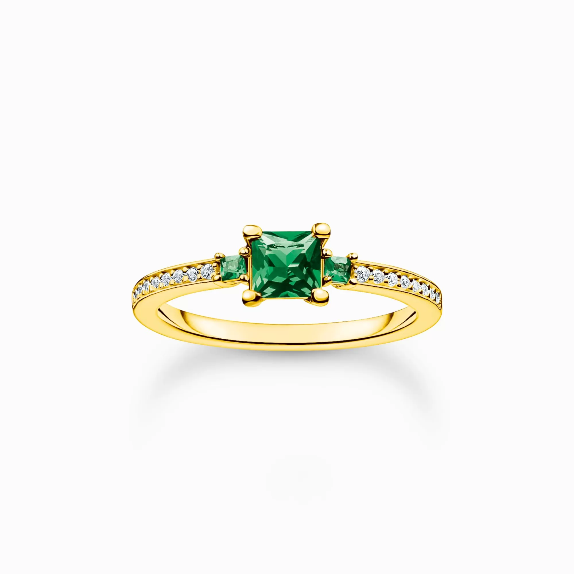 THOMAS SABO Ring with green and white stones gold-Women Rings | 18-Carat Gold-Plating - 925 Silver