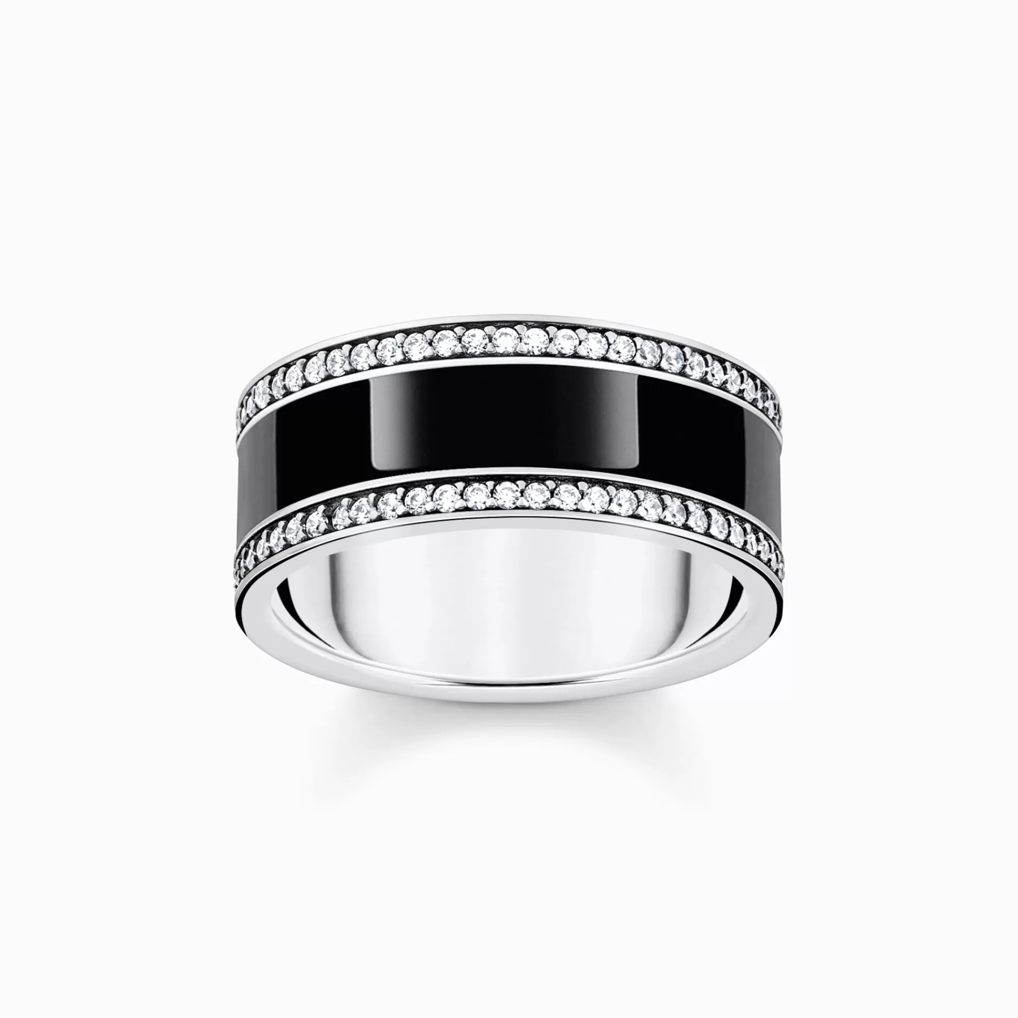 THOMAS SABO Silver blackened band ring with black cold enamel and zirconia-Women Rings