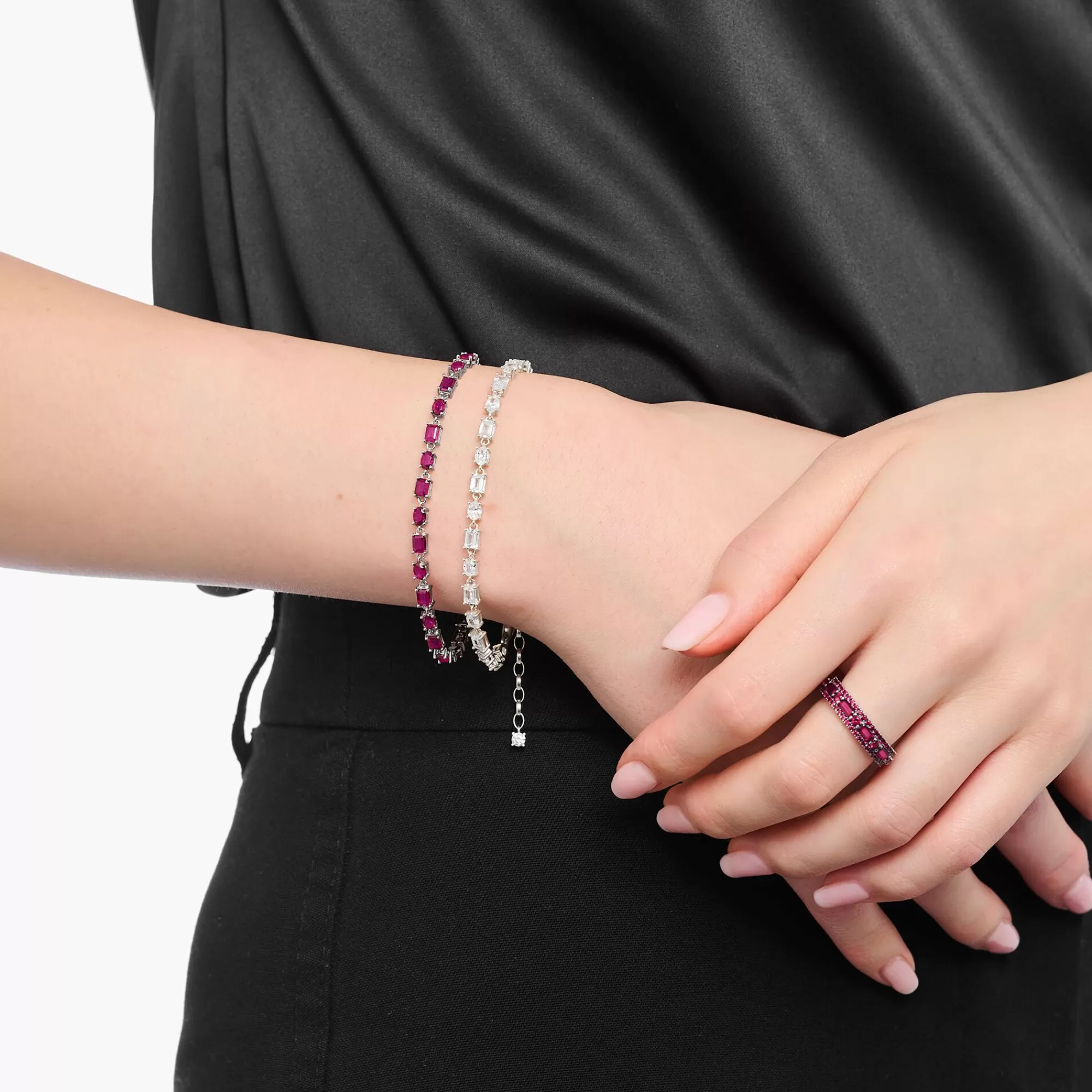 THOMAS SABO Silver blackened bracelet with ruby red zirconia-Women Bracelets | 925 Silver