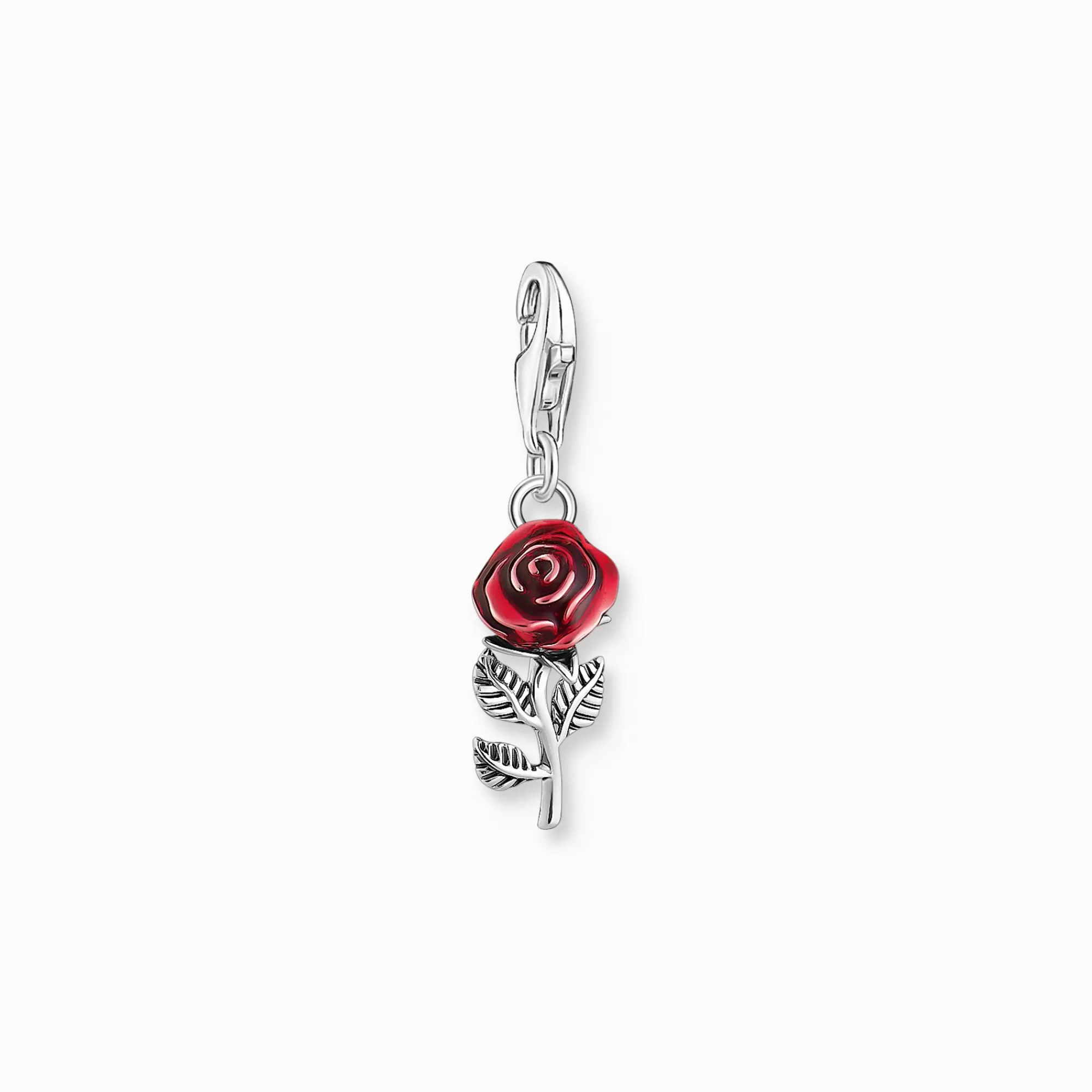 THOMAS SABO Silver blackened charm pendant in red rose design-Women Charms | Charms