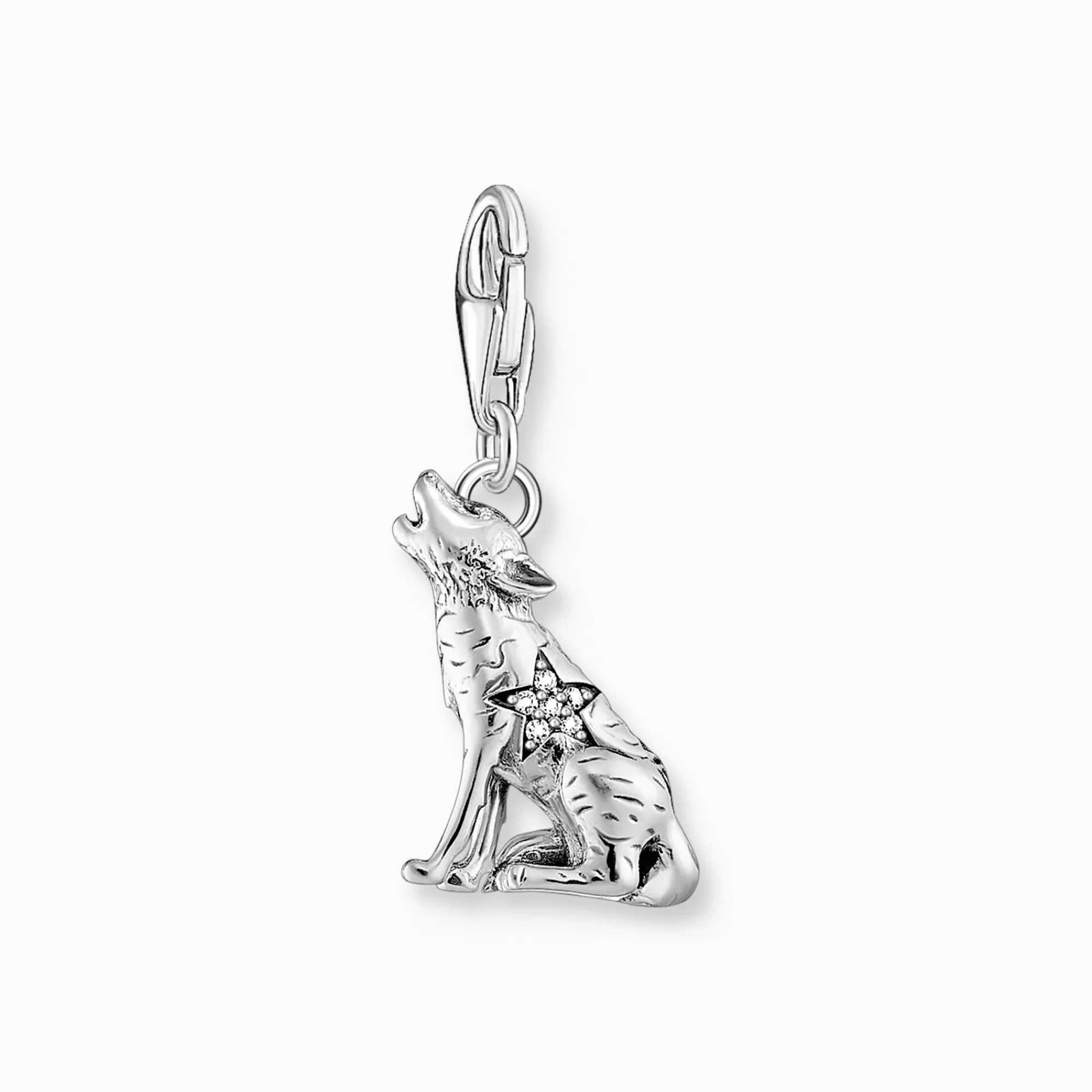 THOMAS SABO Silver blackened charm pendant three-dimensional wolf-Women Charms | Charms