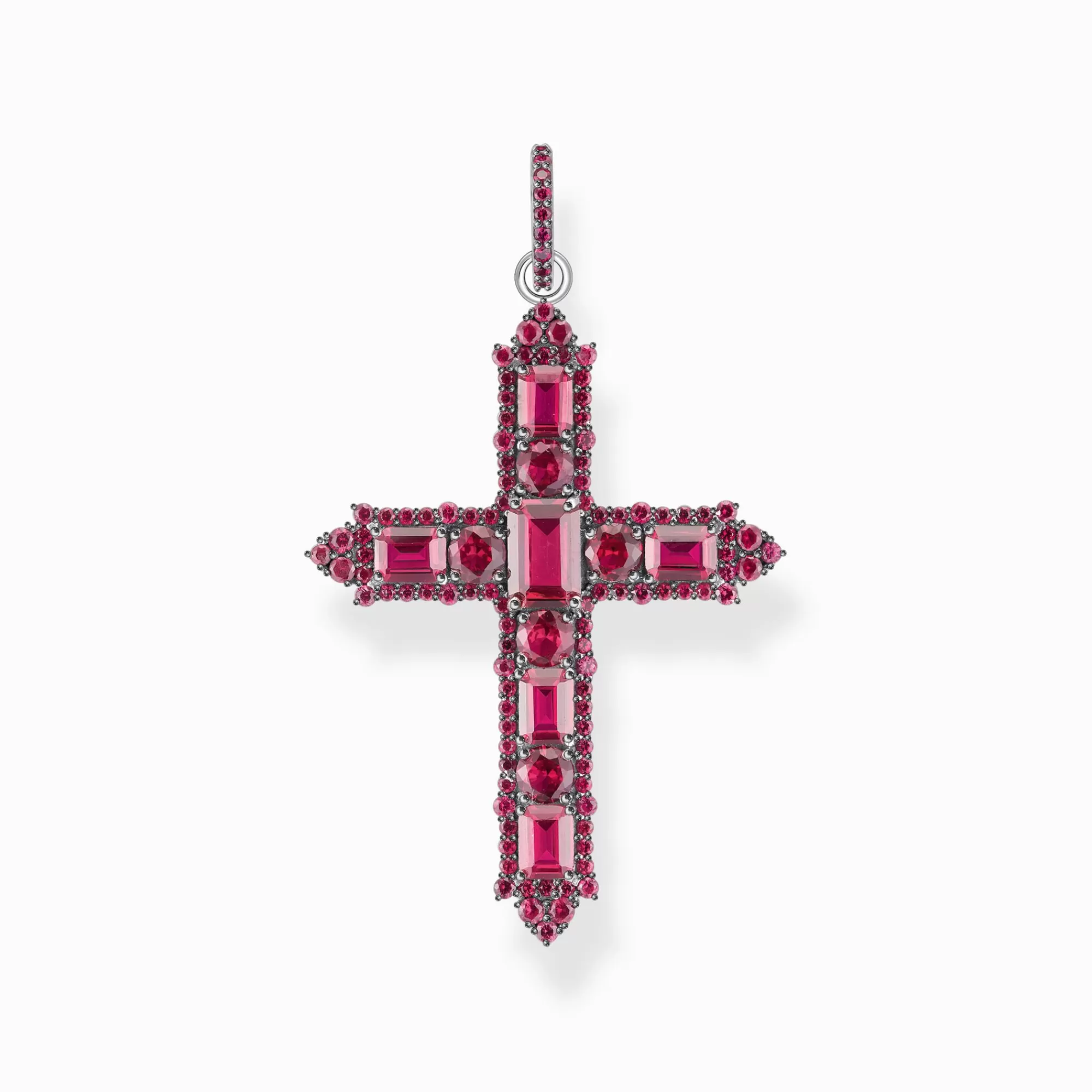 THOMAS SABO Silver blackened cross pendant with ruby red stones-Women Pendants | 925 Silver