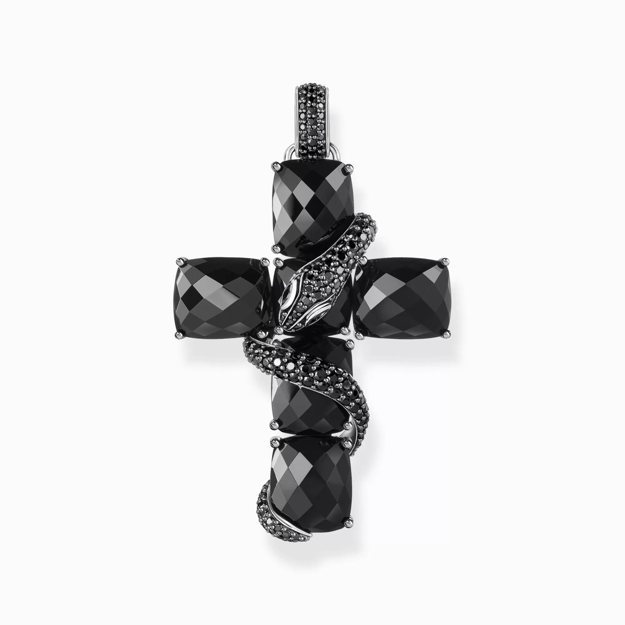 THOMAS SABO Silver blackened cross pendant with snake and black zirconia-Women Pendants | 925 Silver