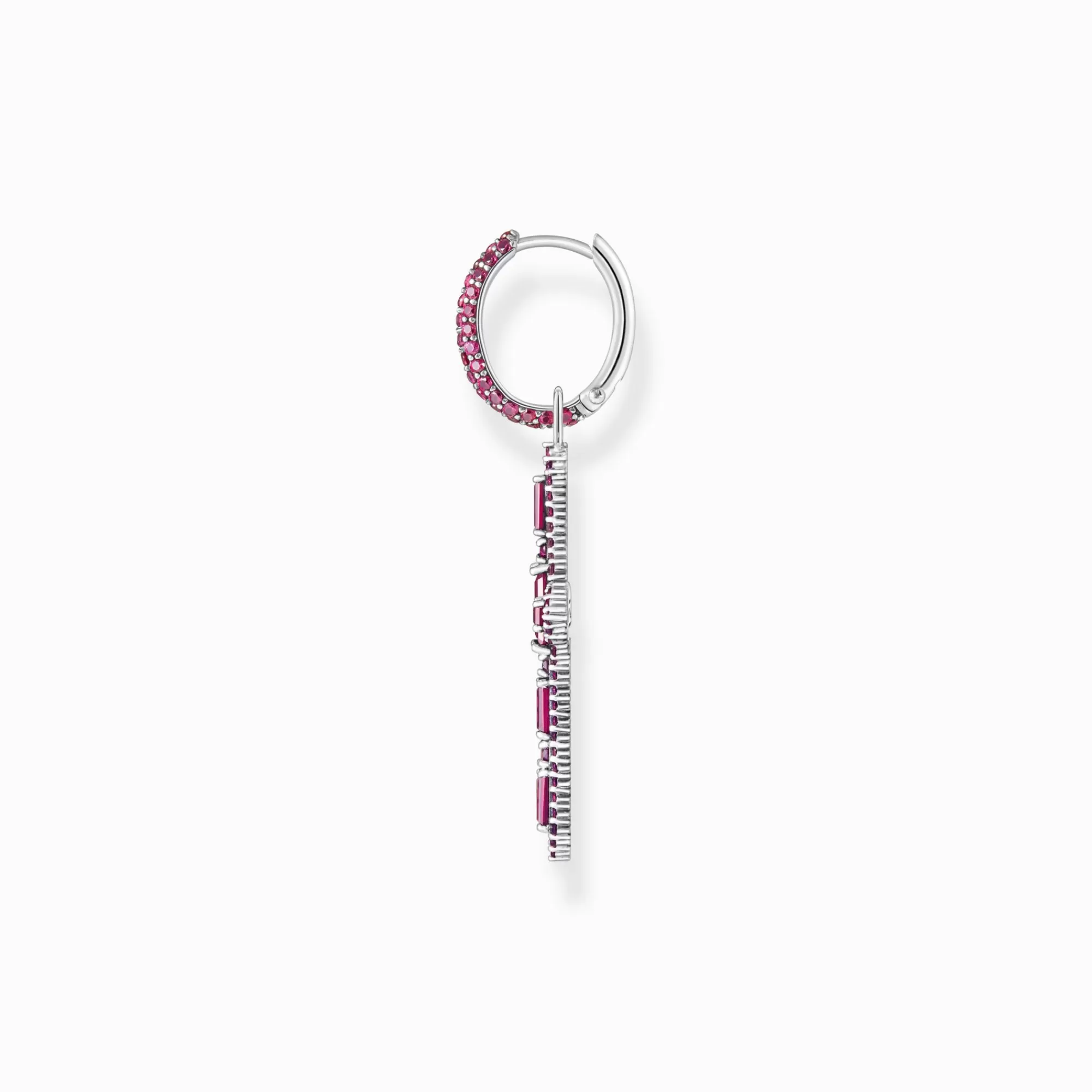 THOMAS SABO Silver blackened cross single hoop earring with ruby red stones-Women Hoop Earrings | 925 Silver