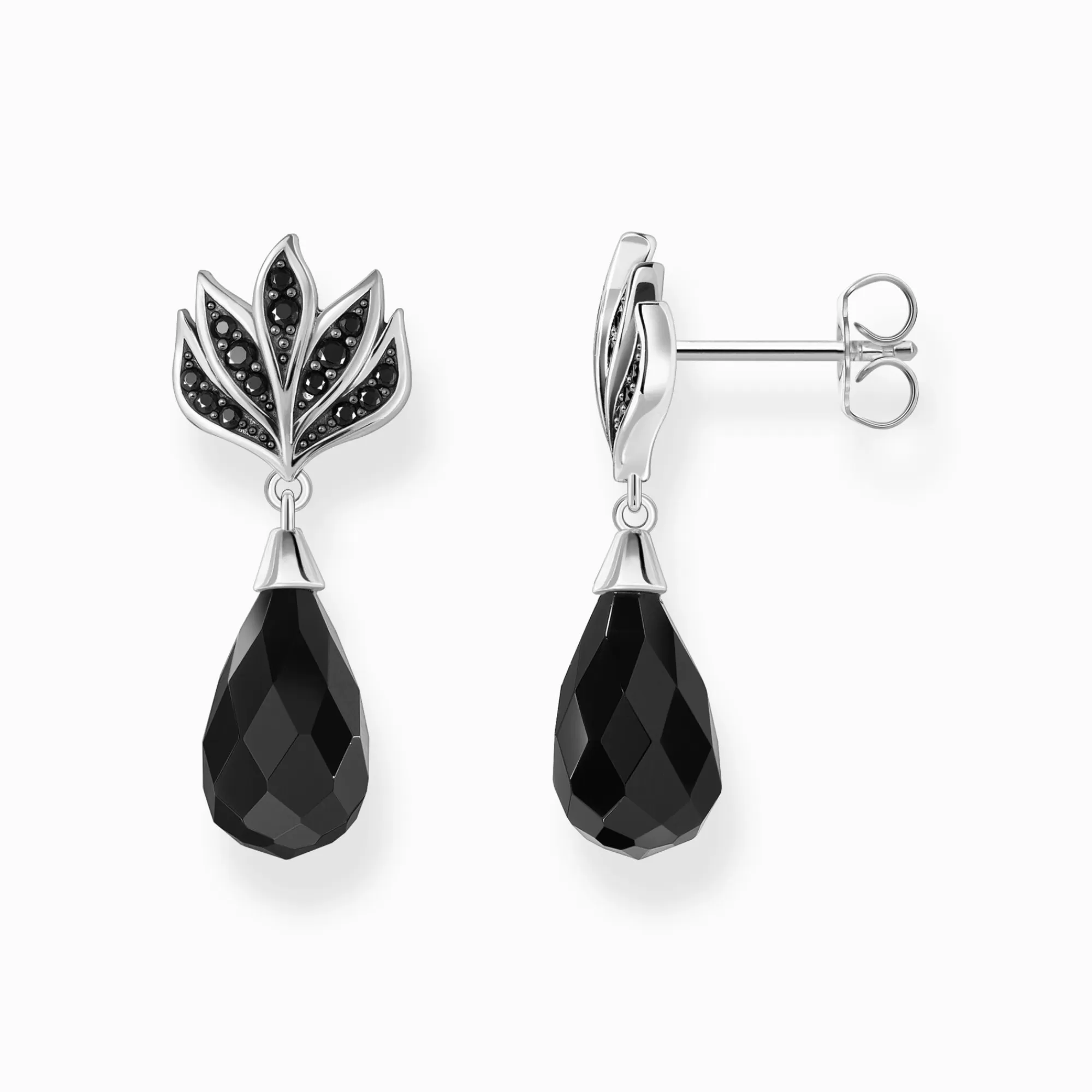 THOMAS SABO Silver blackened ear studs with drop-shaped obsidian-Women Earrings | 925 Silver