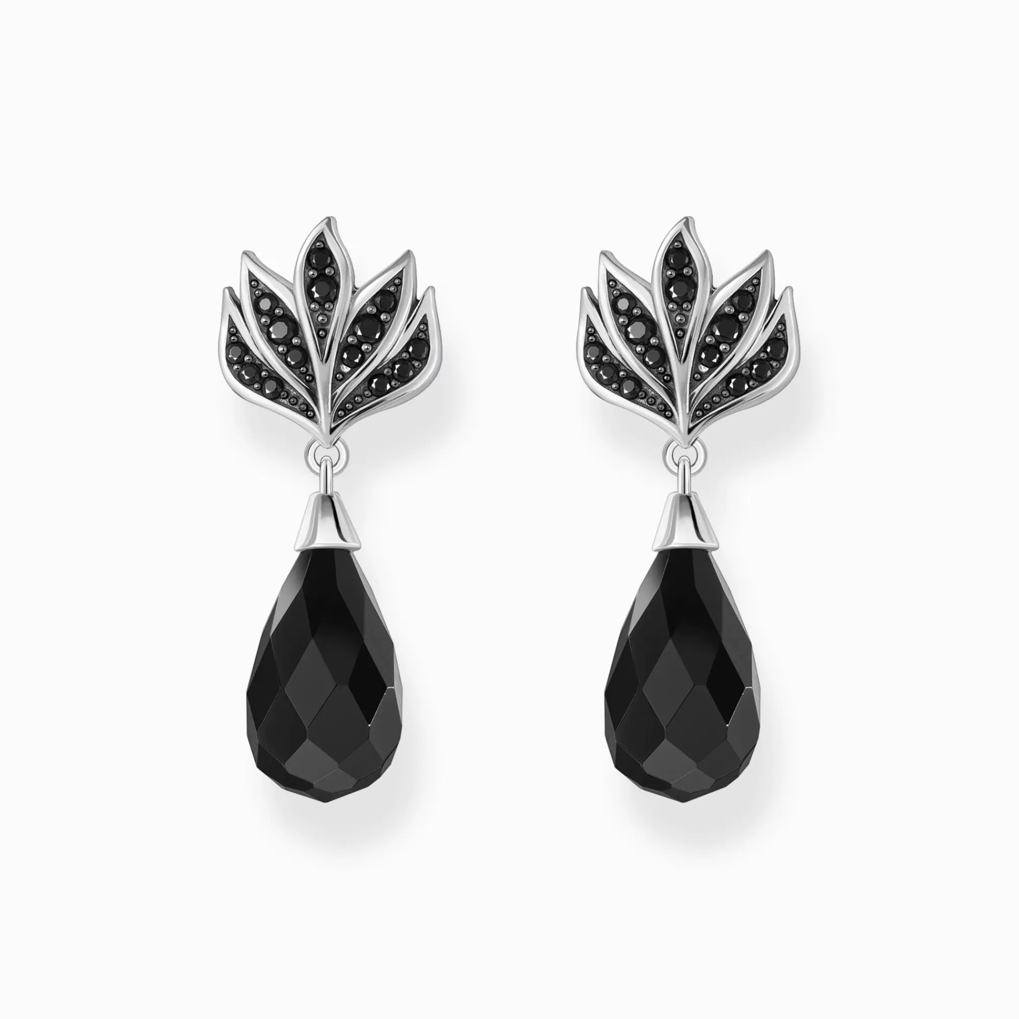 THOMAS SABO Silver blackened ear studs with drop-shaped obsidian-Women Earrings | 925 Silver