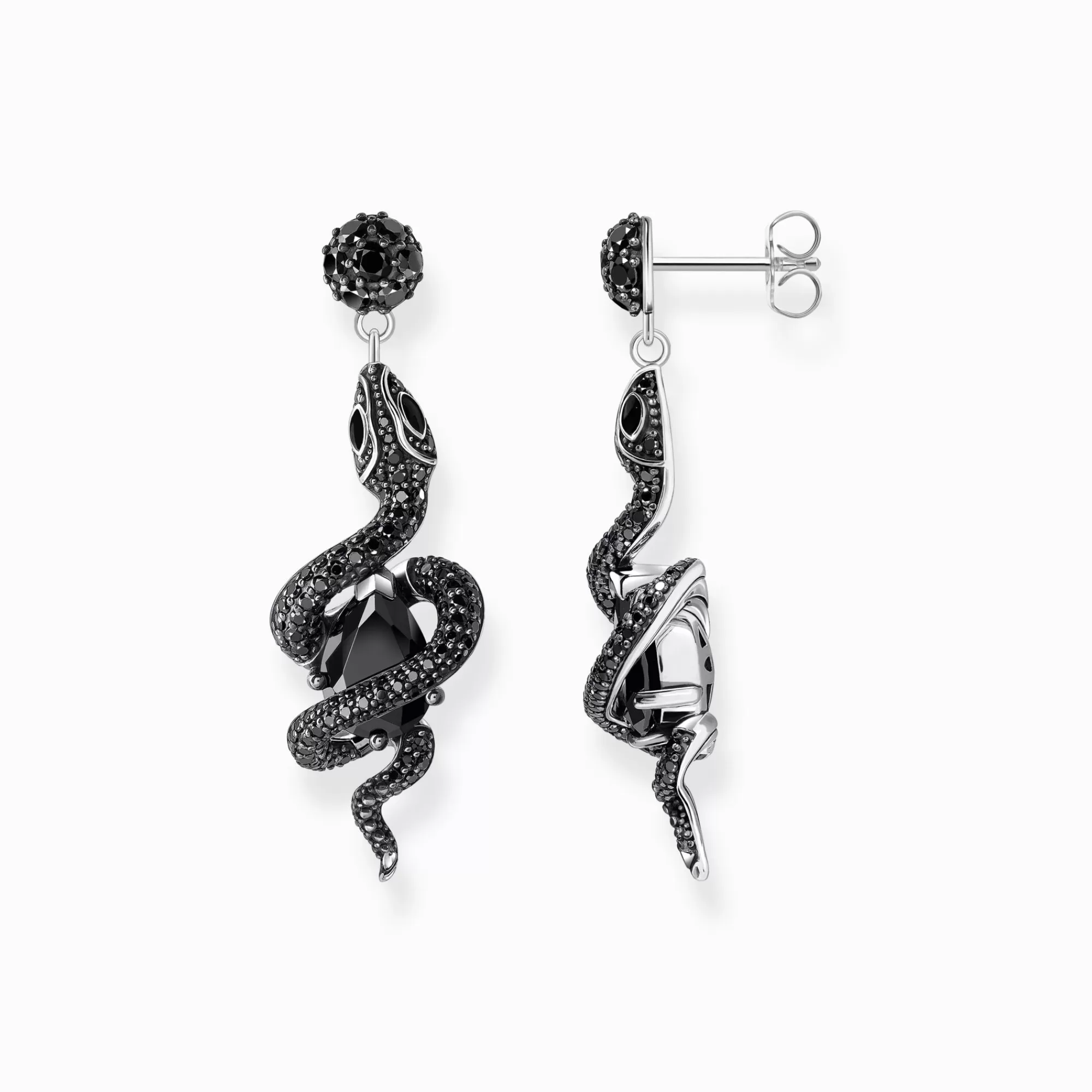 THOMAS SABO Silver blackened earrings with snake pendant and zirconia-Women Earrings | 925 Silver