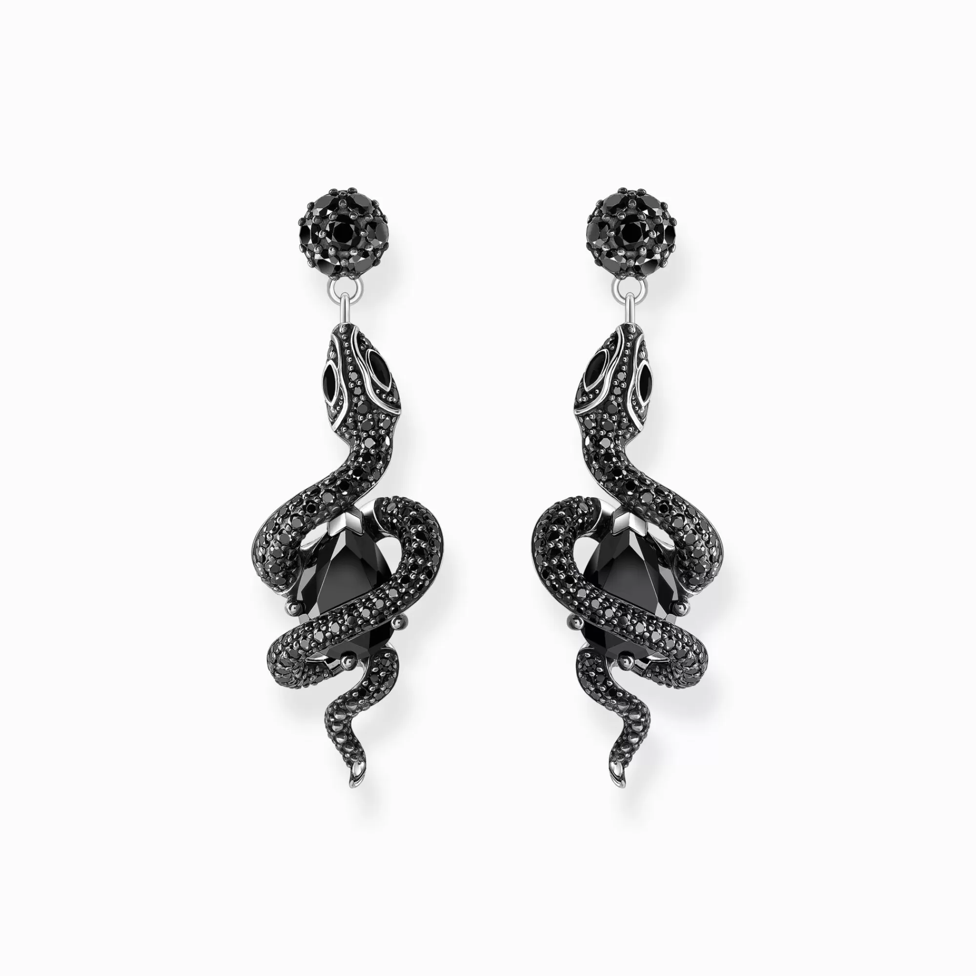 THOMAS SABO Silver blackened earrings with snake pendant and zirconia-Women Earrings | 925 Silver