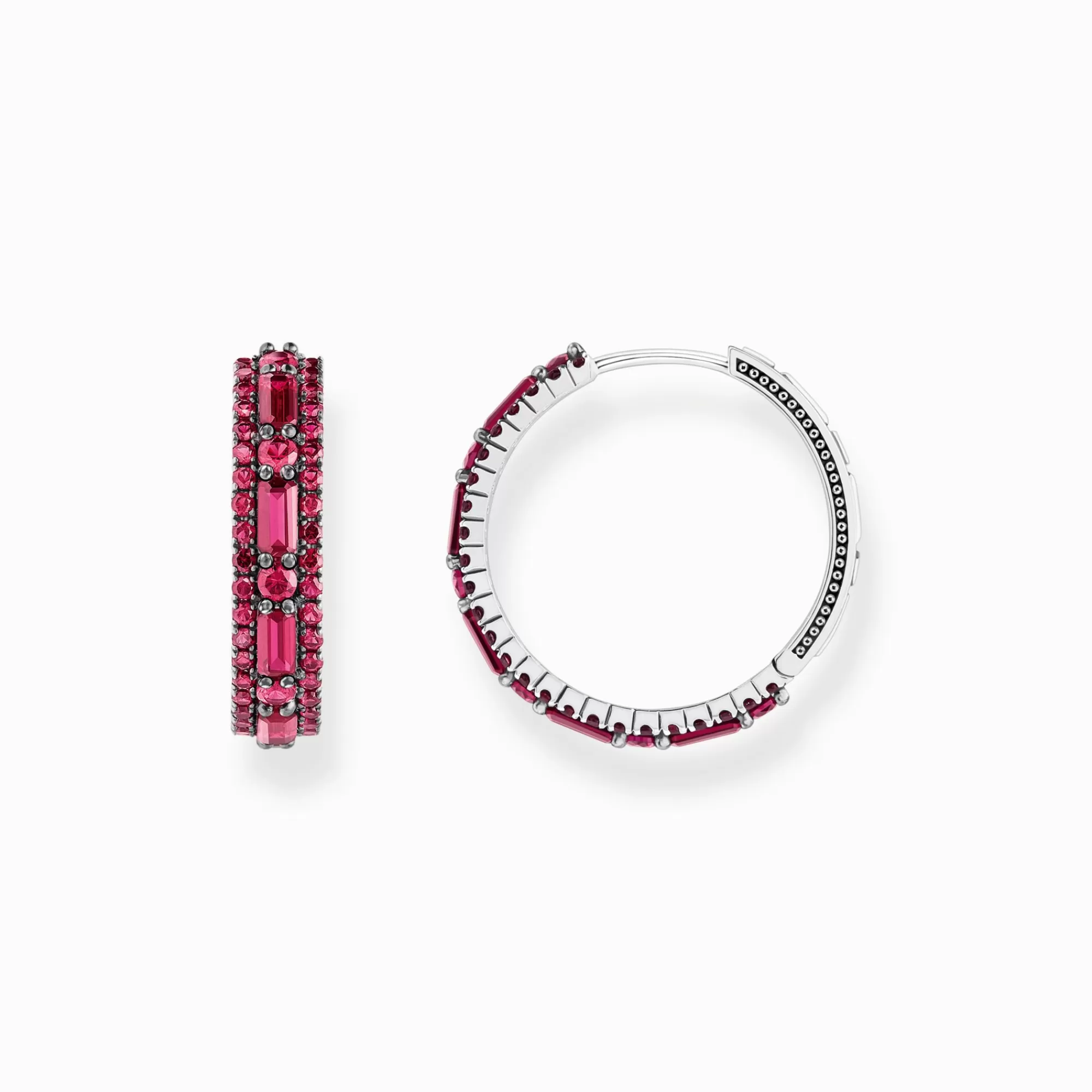 THOMAS SABO Silver blackened hoop earrings with ruby red stones-Women Hoop Earrings | 925 Silver