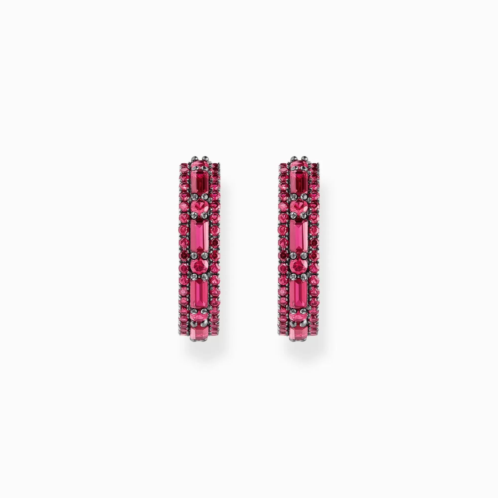 THOMAS SABO Silver blackened hoop earrings with ruby red stones-Women Hoop Earrings | 925 Silver