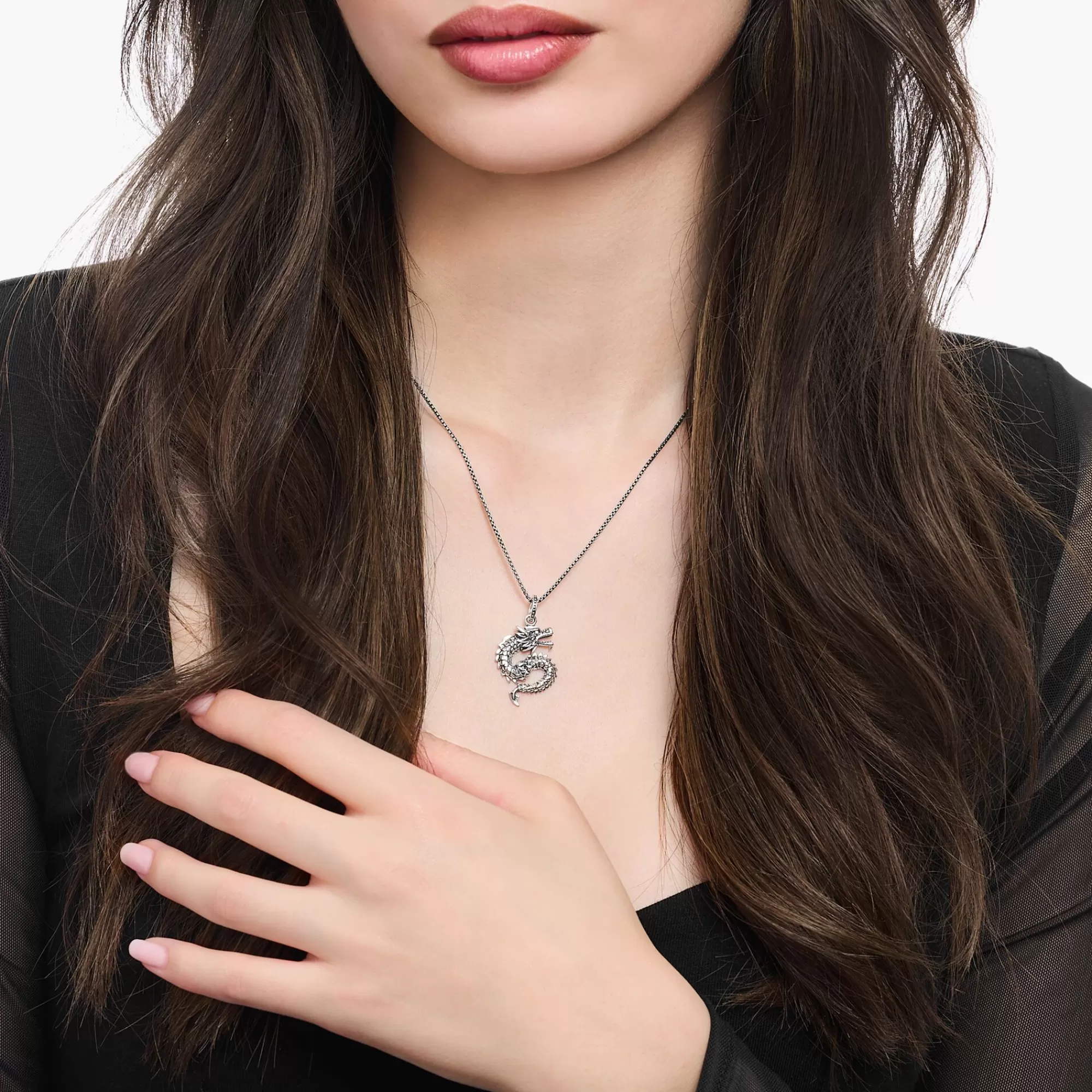 THOMAS SABO Silver blackened necklace with dragon pendant-Women Necklaces | 925 Silver