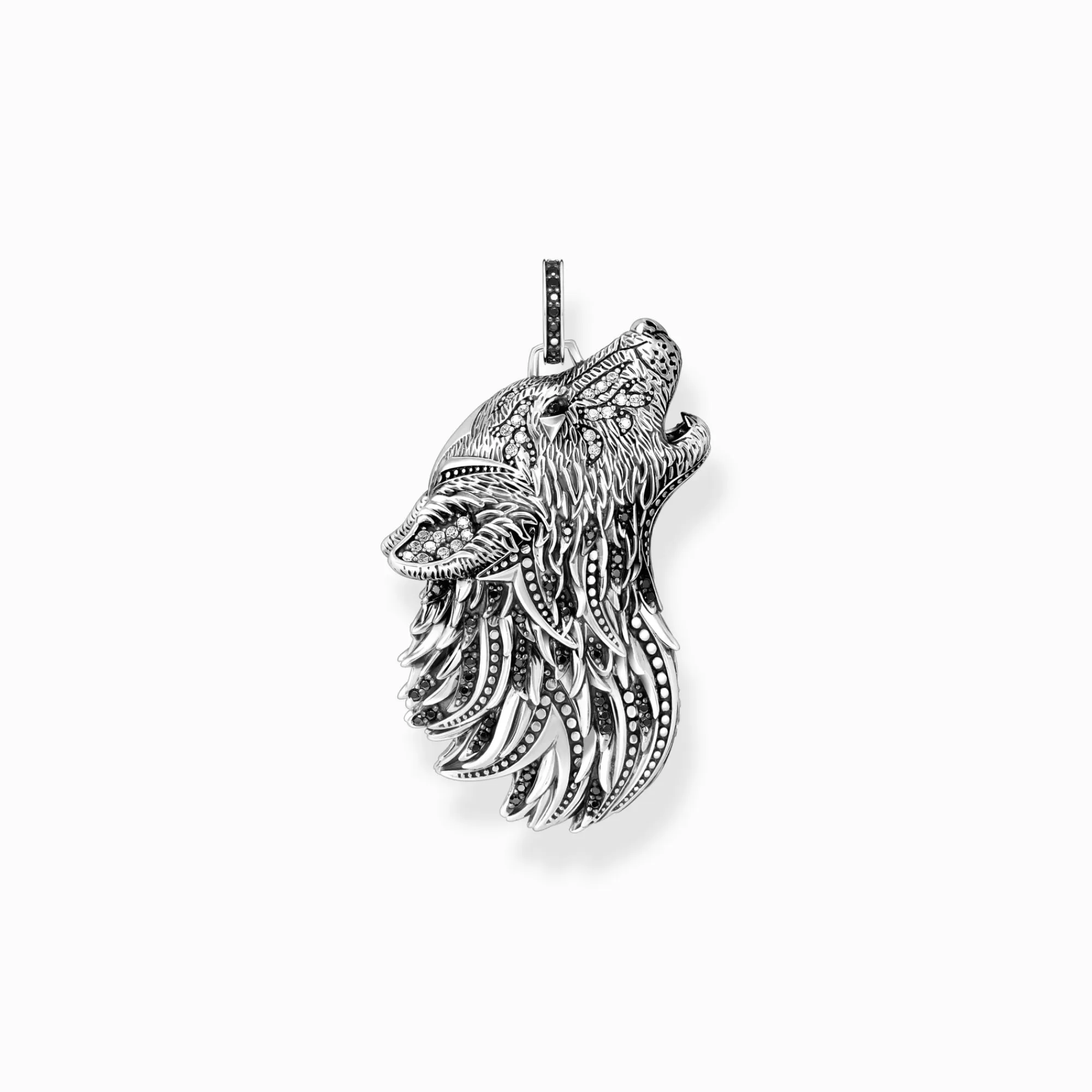 THOMAS SABO Silver blackened pendant howling wolf with stones-Women Pendants | Pendants