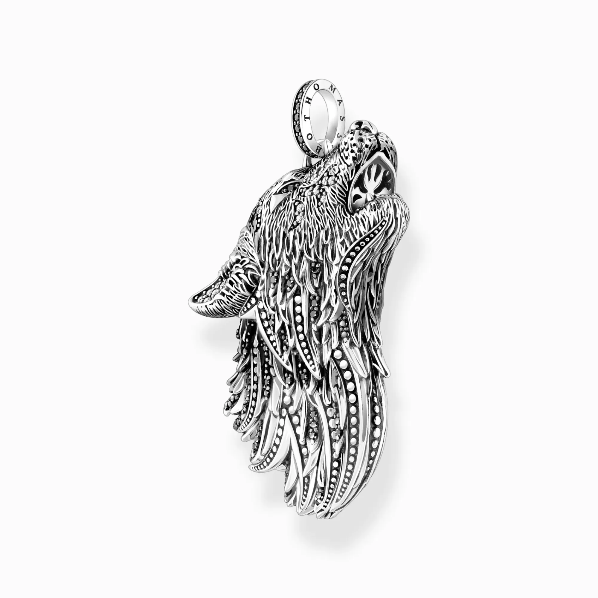 THOMAS SABO Silver blackened pendant howling wolf with stones-Women Pendants | Pendants