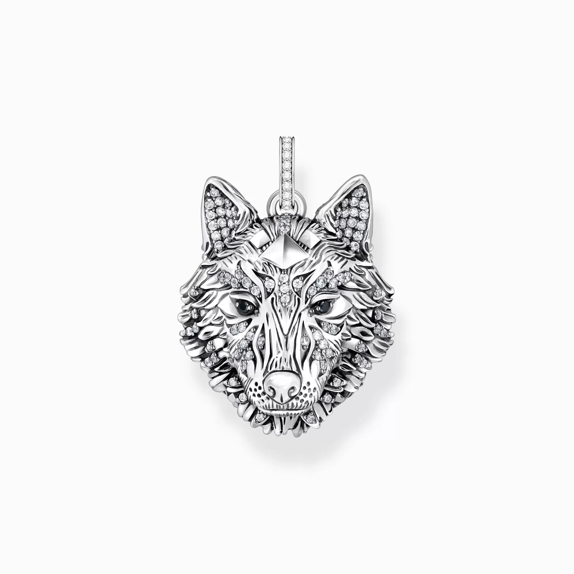 THOMAS SABO Silver blackened pendant wolf's face with stones-Women Pendants | Pendants