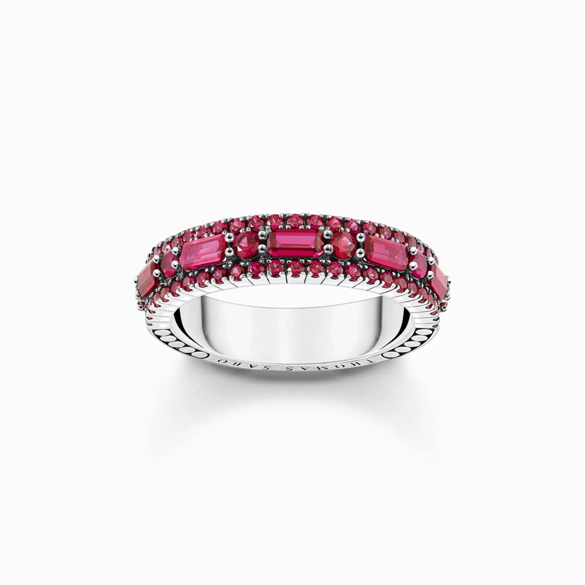 THOMAS SABO Silver blackened ring with ruby red stones-Women Rings | Rings