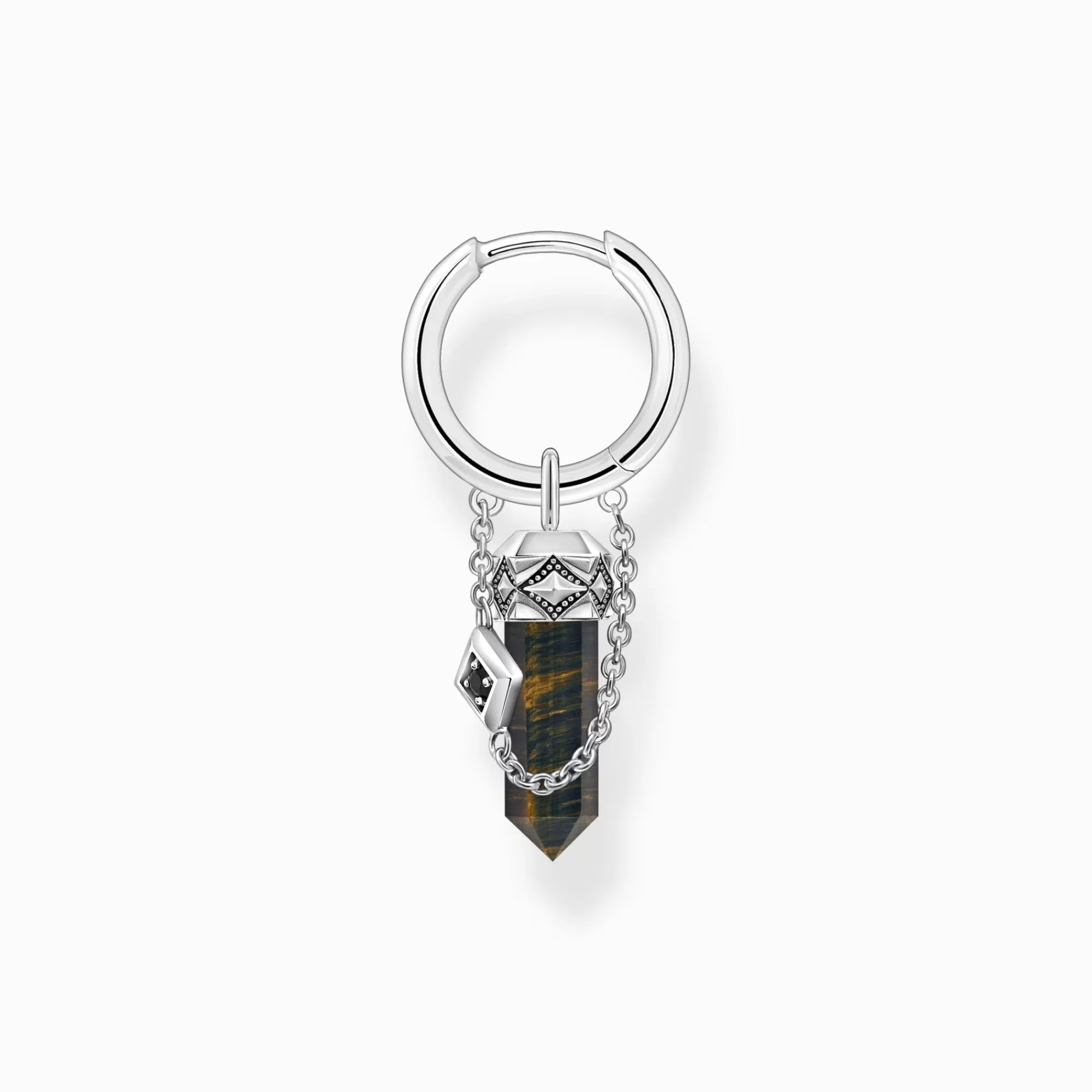 THOMAS SABO Silver blackened single hoop earring with gold blue onyx pendant-Women Hoop Earrings | Ear Studs & Hoops