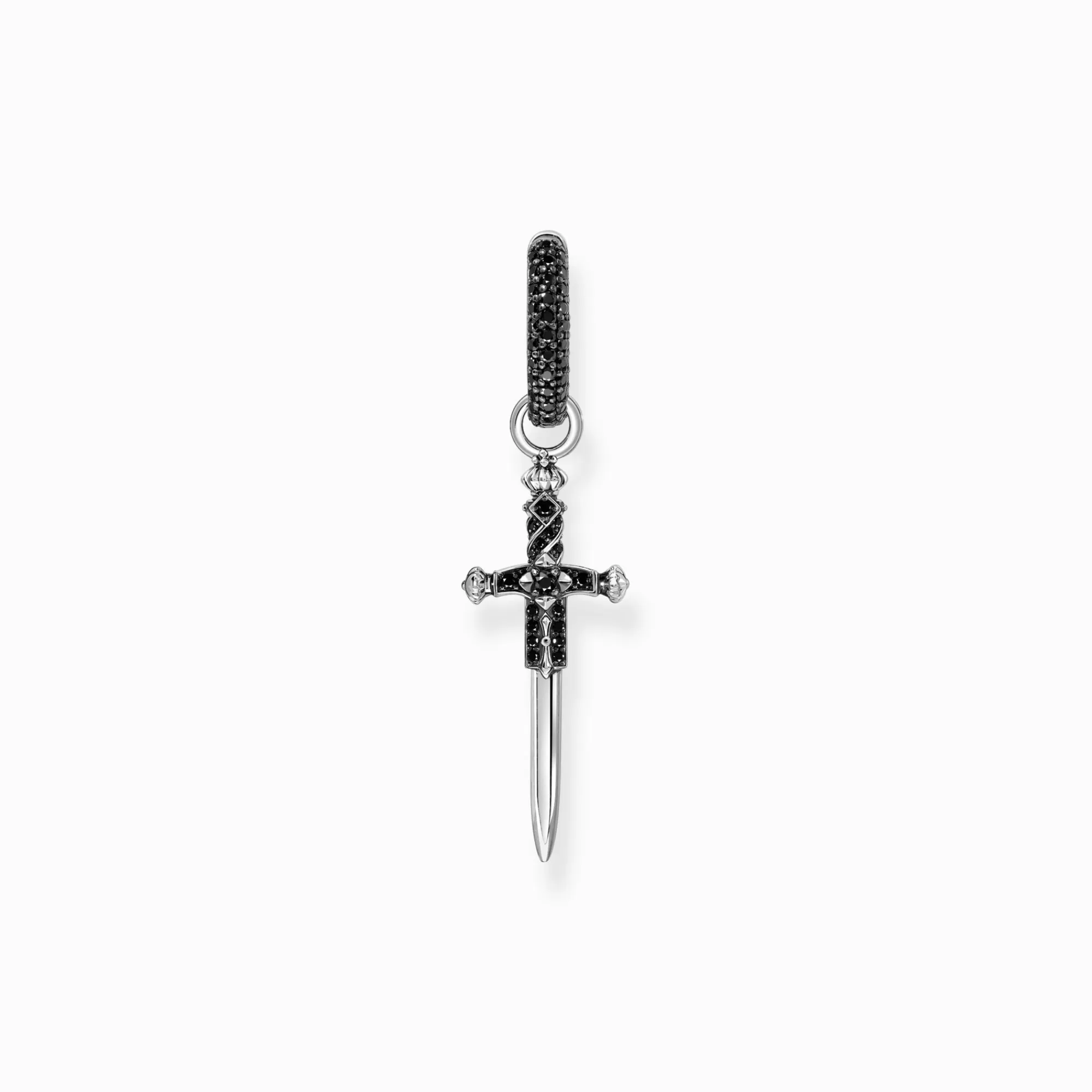 THOMAS SABO Silver blackened single hoop earring with sword & black stones-Women Hoop Earrings | 925 Silver