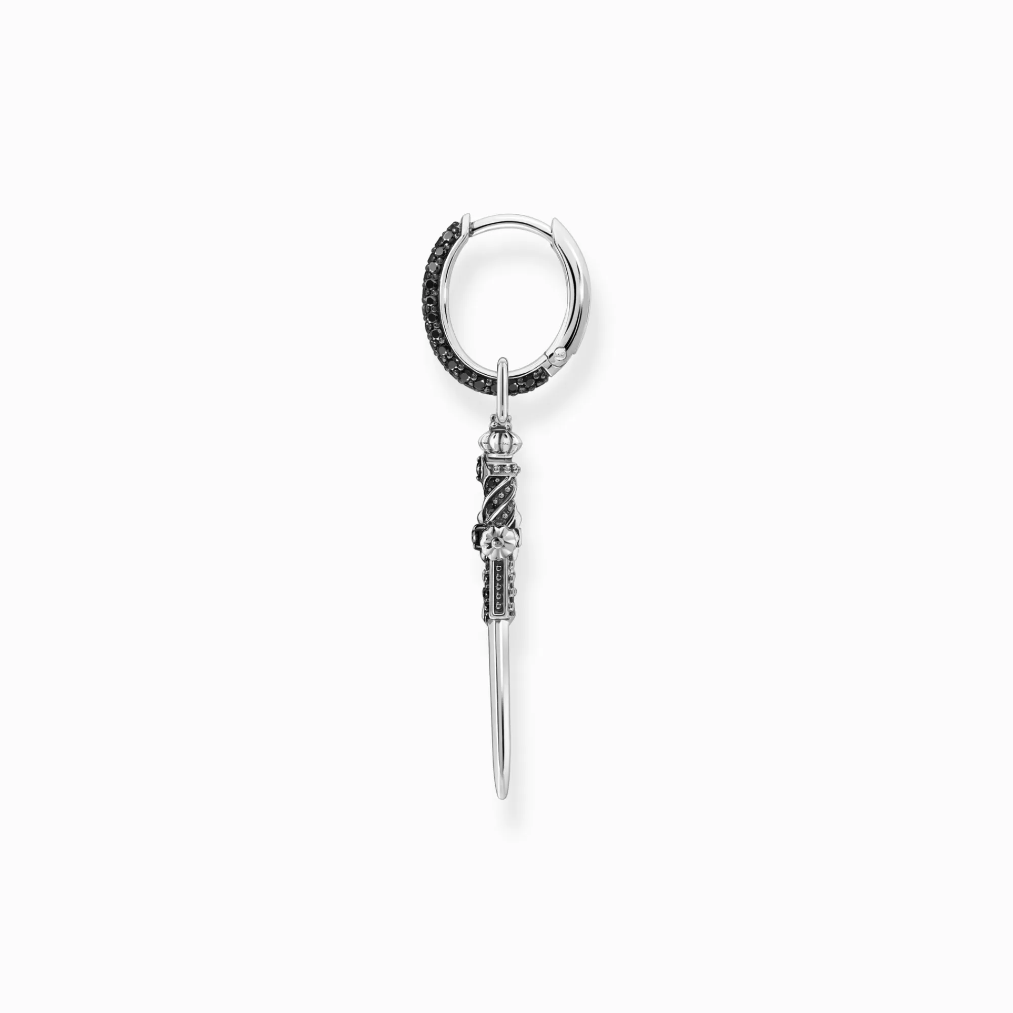 THOMAS SABO Silver blackened single hoop earring with sword & black stones-Women Hoop Earrings | 925 Silver