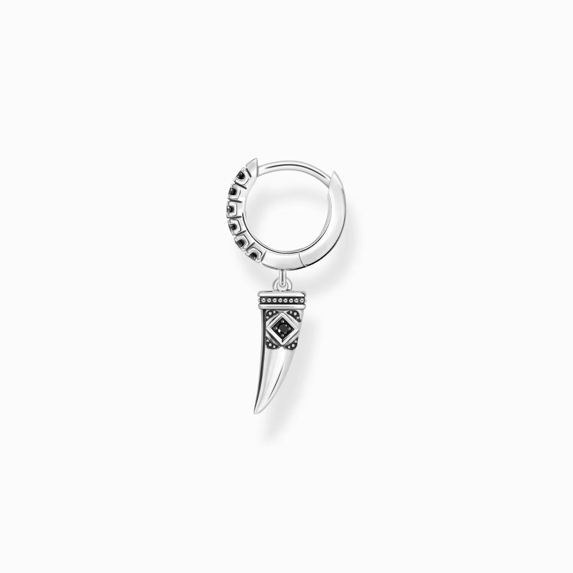 THOMAS SABO Silver blackened single hoop earring with wolf's tooth and stones-Women Hoop Earrings | Ear Studs & Hoops