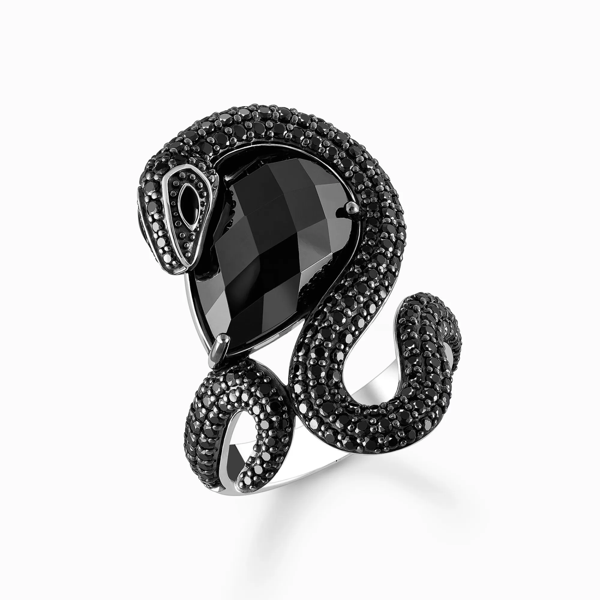 THOMAS SABO Silver blackened snake ring with drop-shaped black zirconia-Women Rings | 925 Silver