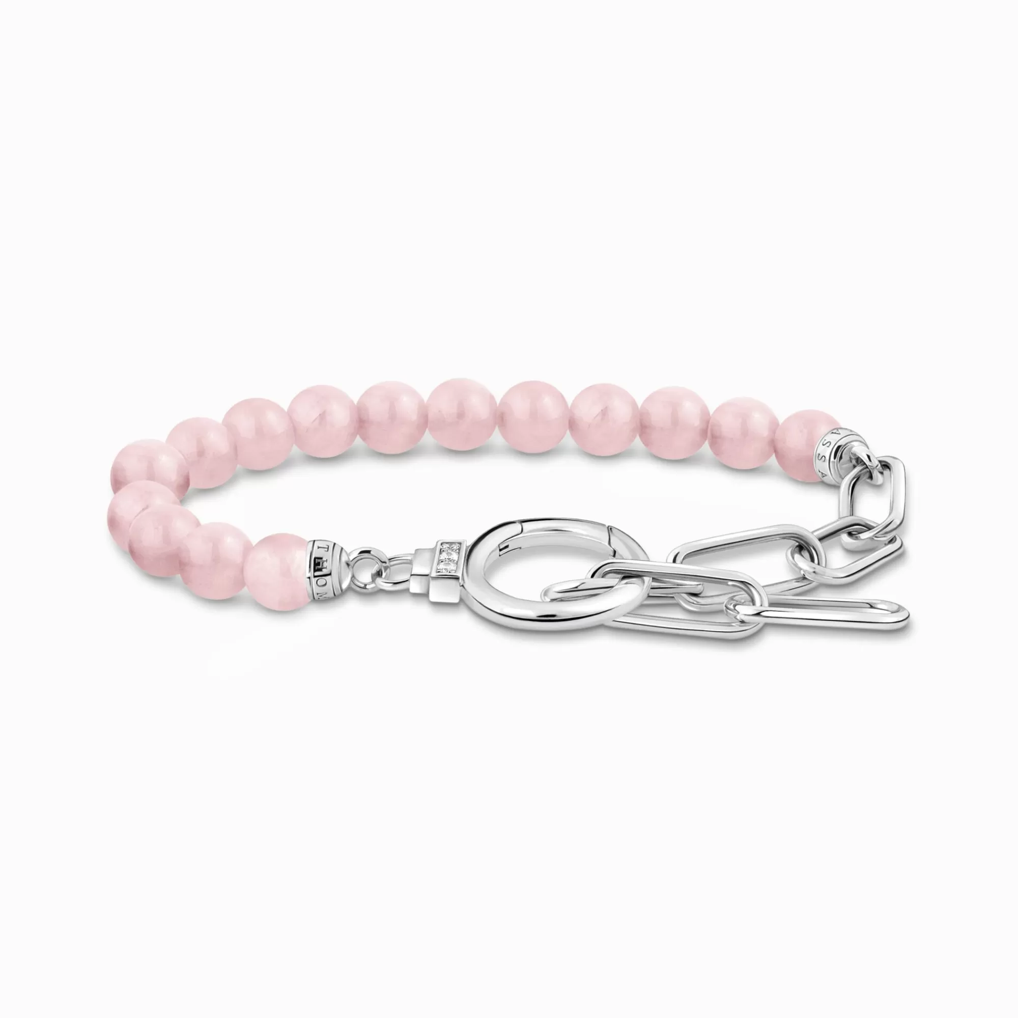 THOMAS SABO Silver bracelet with link chain elements and rose quartz beads-Women Bracelets | 925 Silver