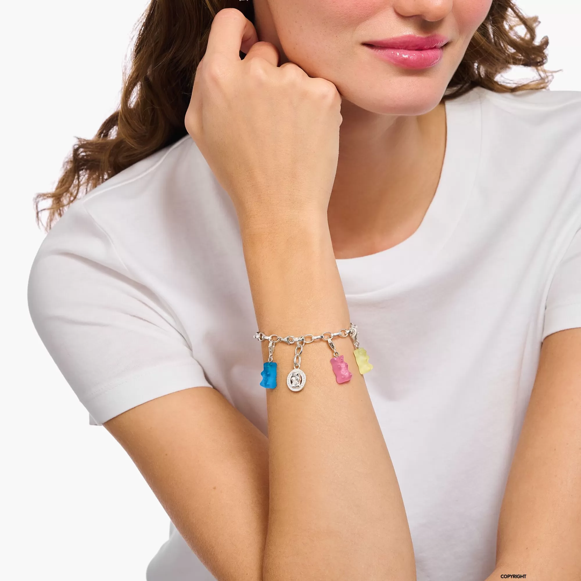 THOMAS SABO Silver charm bracelet with goldbears logo ring-Women Bracelets | Charm Bracelets