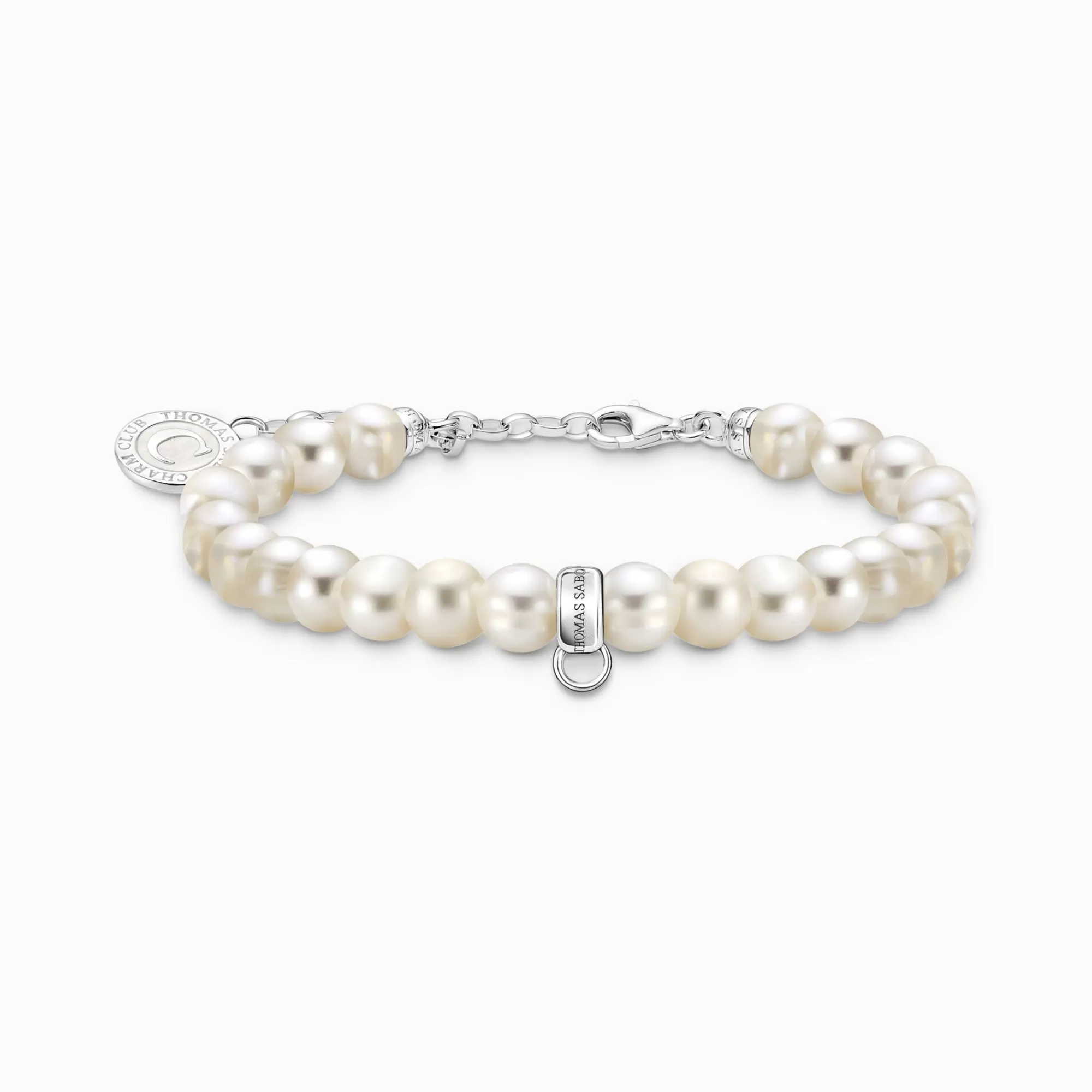 THOMAS SABO Silver charm bracelet with white oval-shaped pearls-Women Charm Bracelets | Charm Bracelets