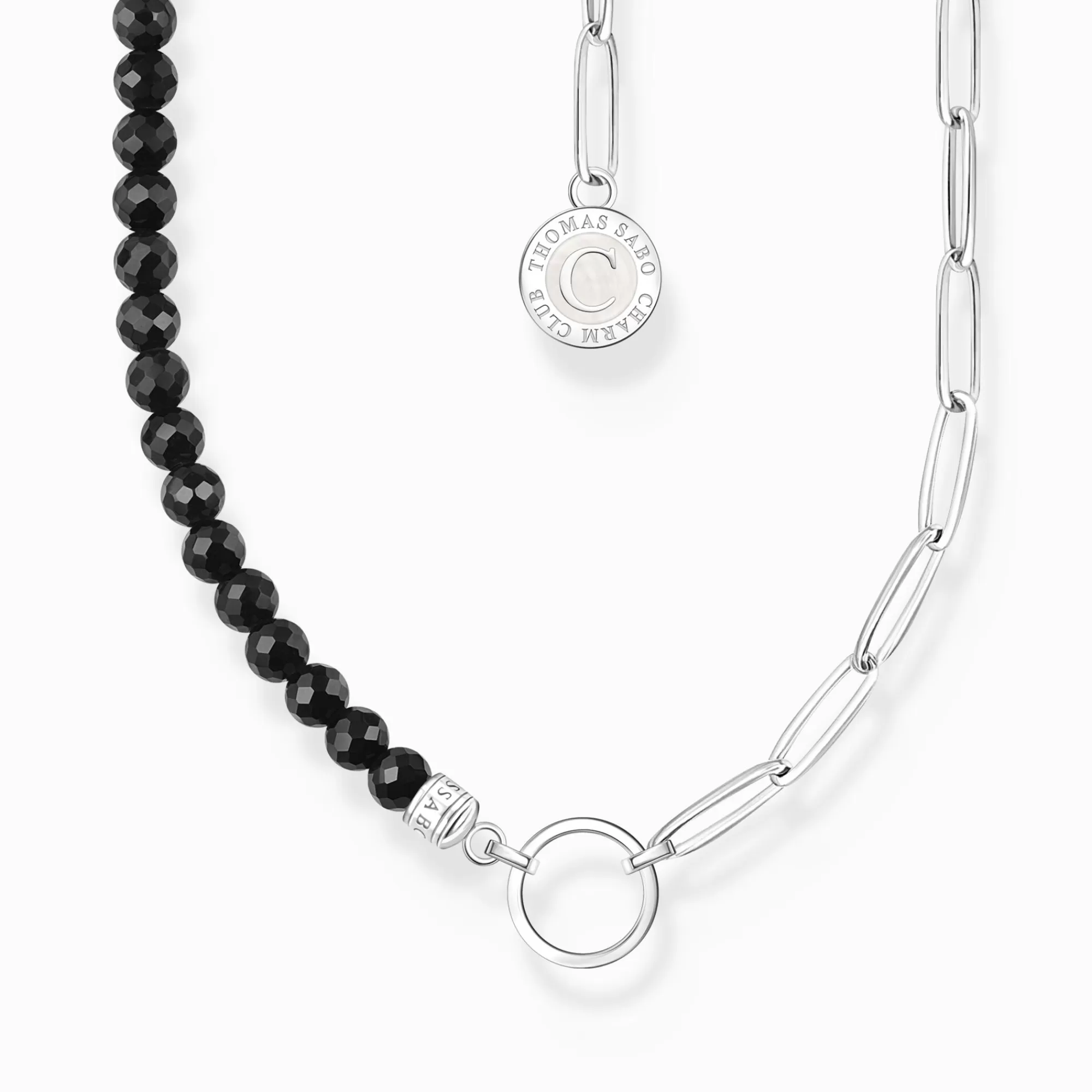 THOMAS SABO Silver charm necklace with black obsidian beads-Women Charm Necklaces | Charm Necklaces