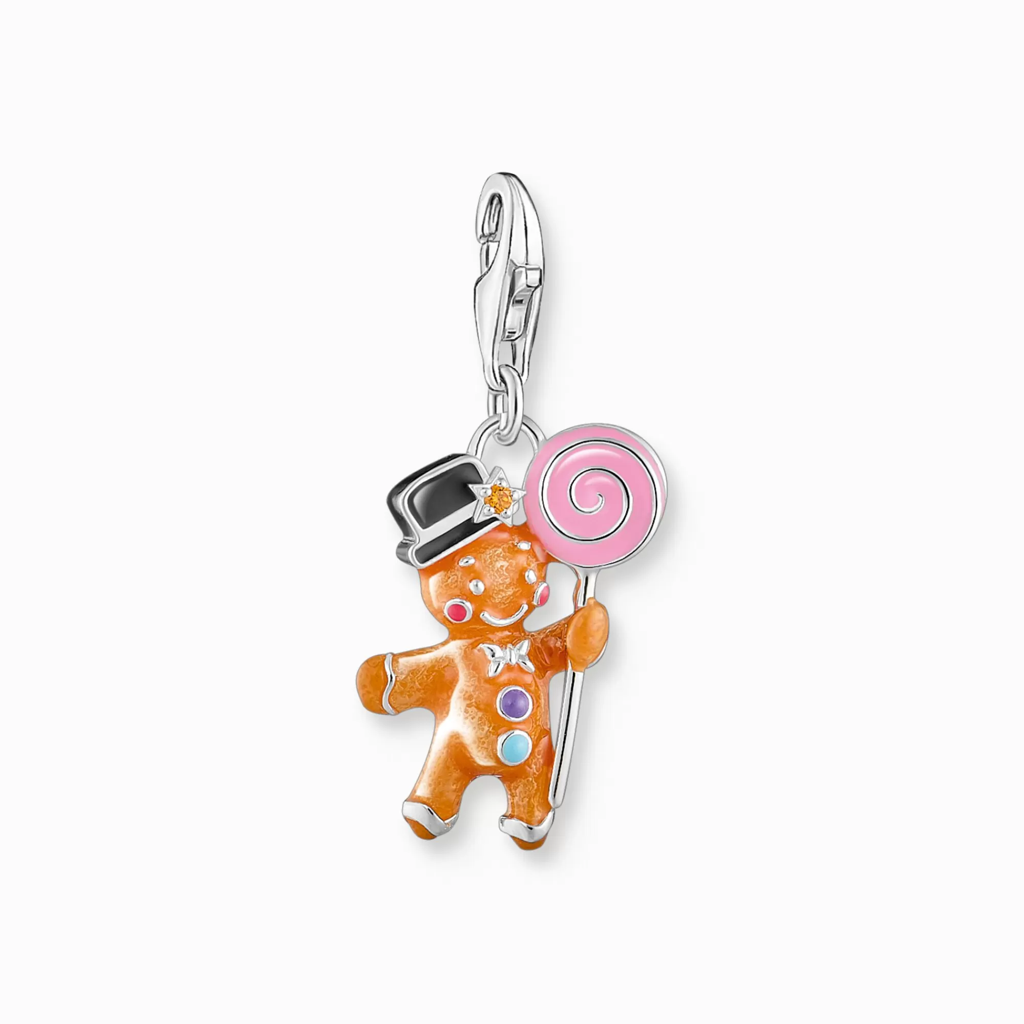 THOMAS SABO Silver charm pendant gingerbread man with stones and cold enamel-Women Charms | Charms